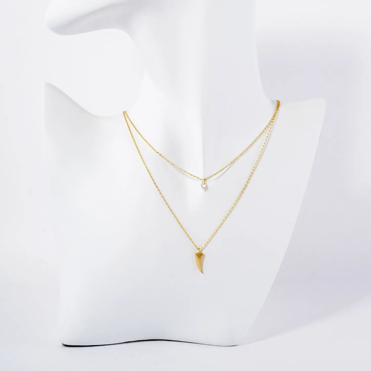 CZ Brass Ivory Pendant 18K-Gold-Dipped Layered Necklace