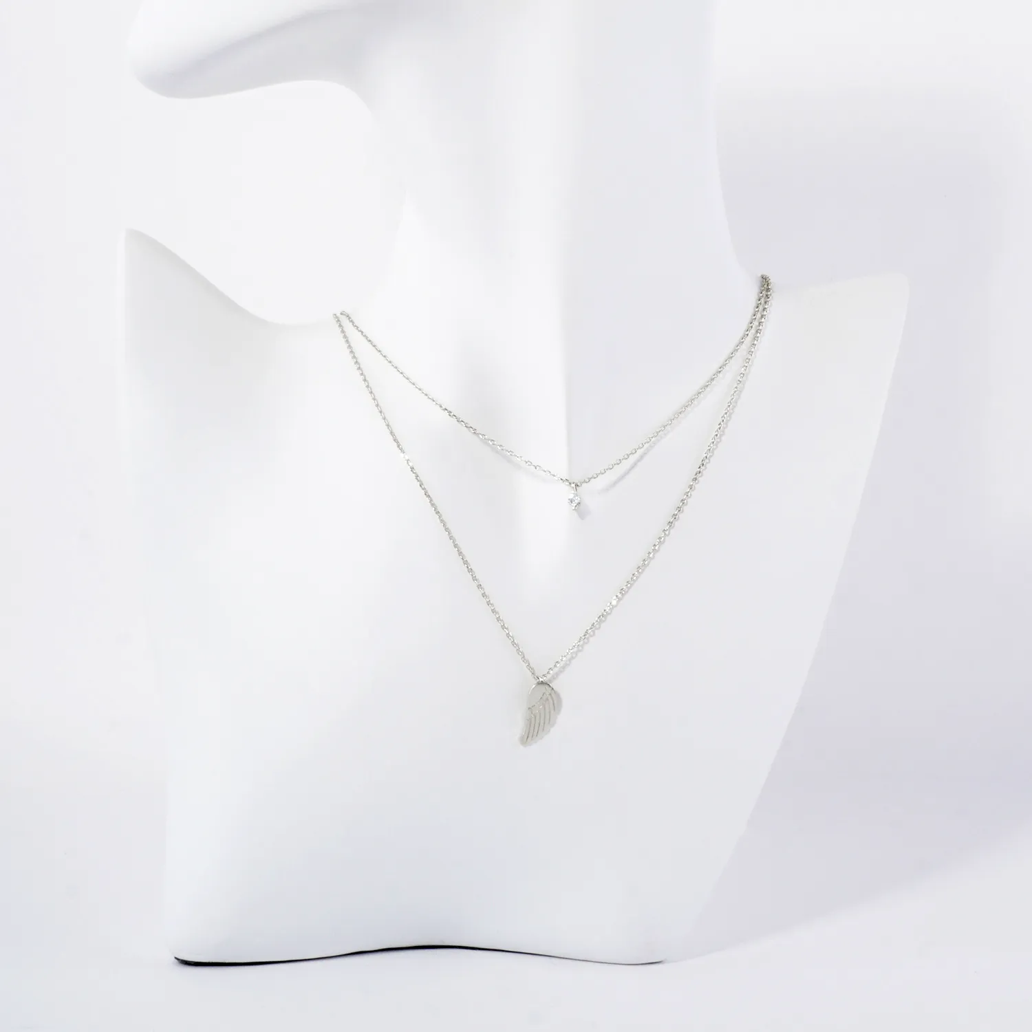 CZ Brushed-Texture Angel-Wing Pendant 18K-Gold-Dipped Layered Necklace