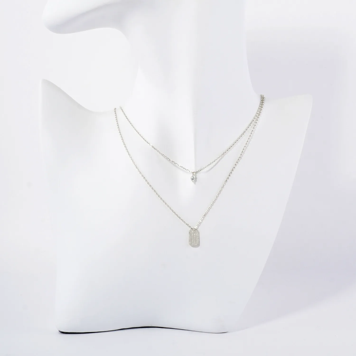 CZ Brushed-Texture Tiny Name-Tag Pendant 18K-Gold-Dipped Layered Necklace