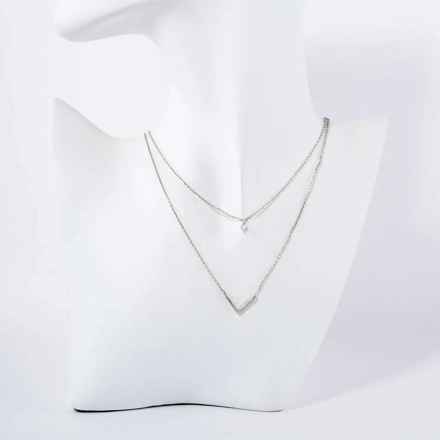 CZ Brushed-Texture V Pendant 18K-Gold-Dipped Layered Necklace