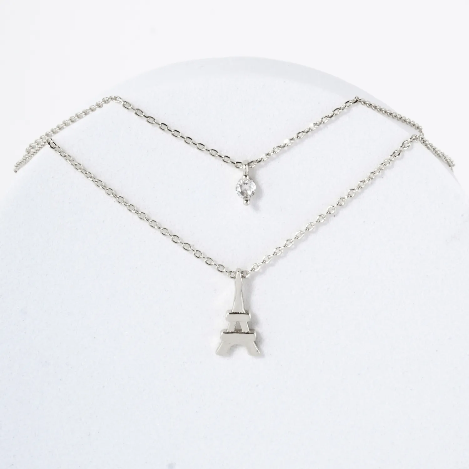CZ Eiffel-Tower Pendant 18K-Gold-Dipped Layered Necklace