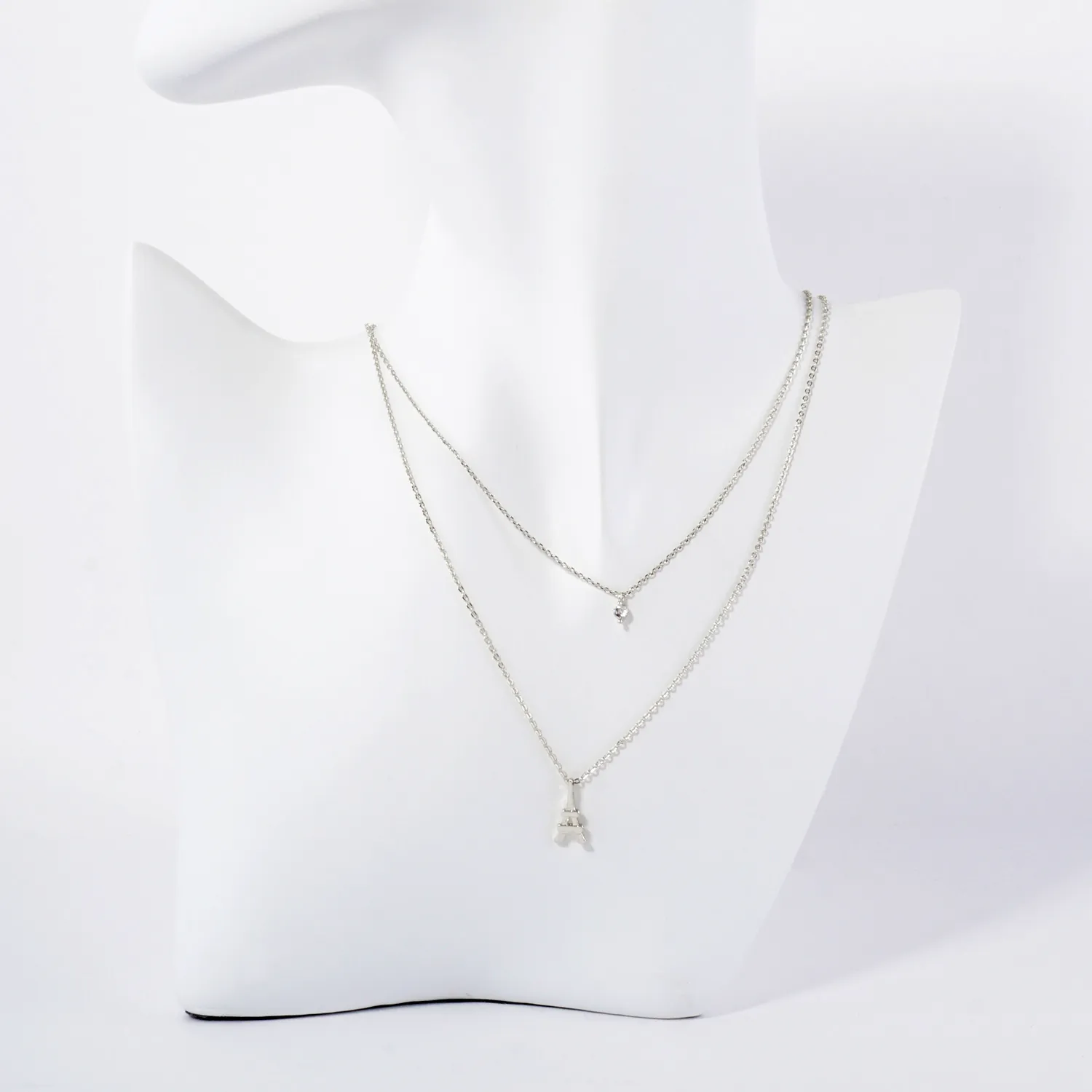 CZ Eiffel-Tower Pendant 18K-Gold-Dipped Layered Necklace