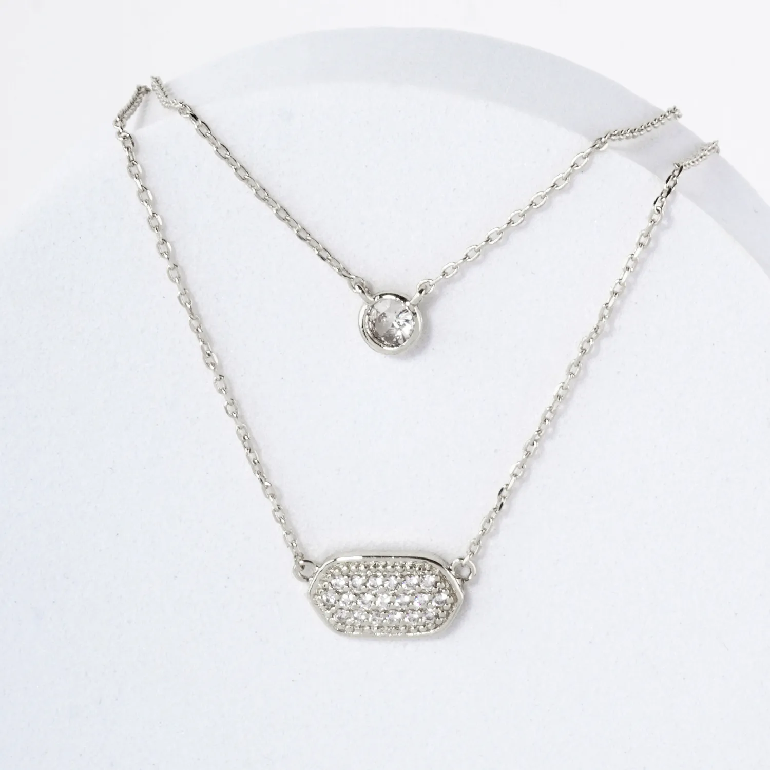CZ Elongated Hexagon Pendant 18K-Gold-Dipped Layered Necklace