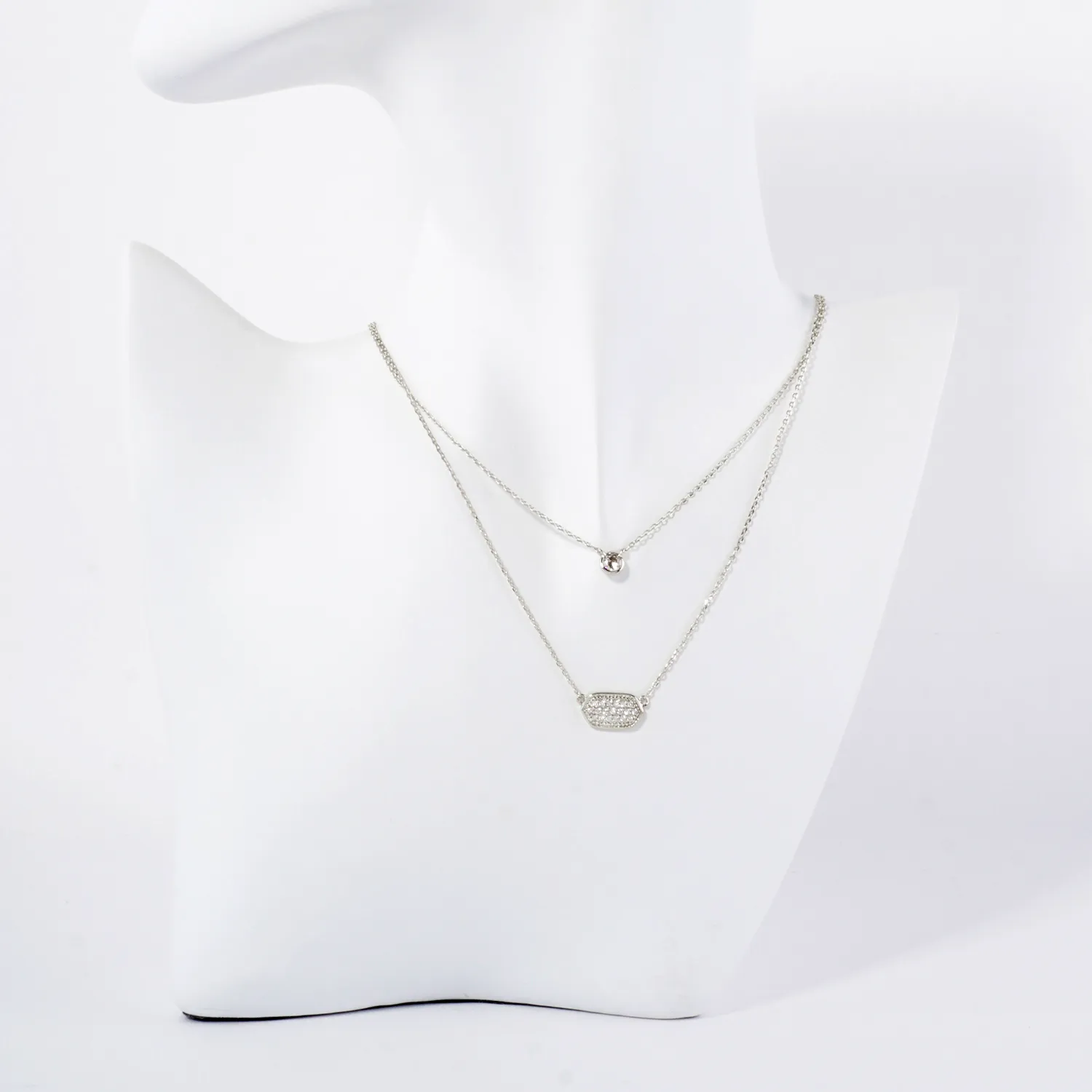 CZ Elongated Hexagon Pendant 18K-Gold-Dipped Layered Necklace