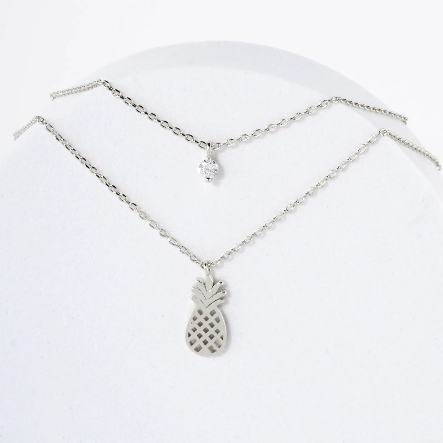 CZ Pineapple Pendant 18K-Gold-Dipped Layered Necklace