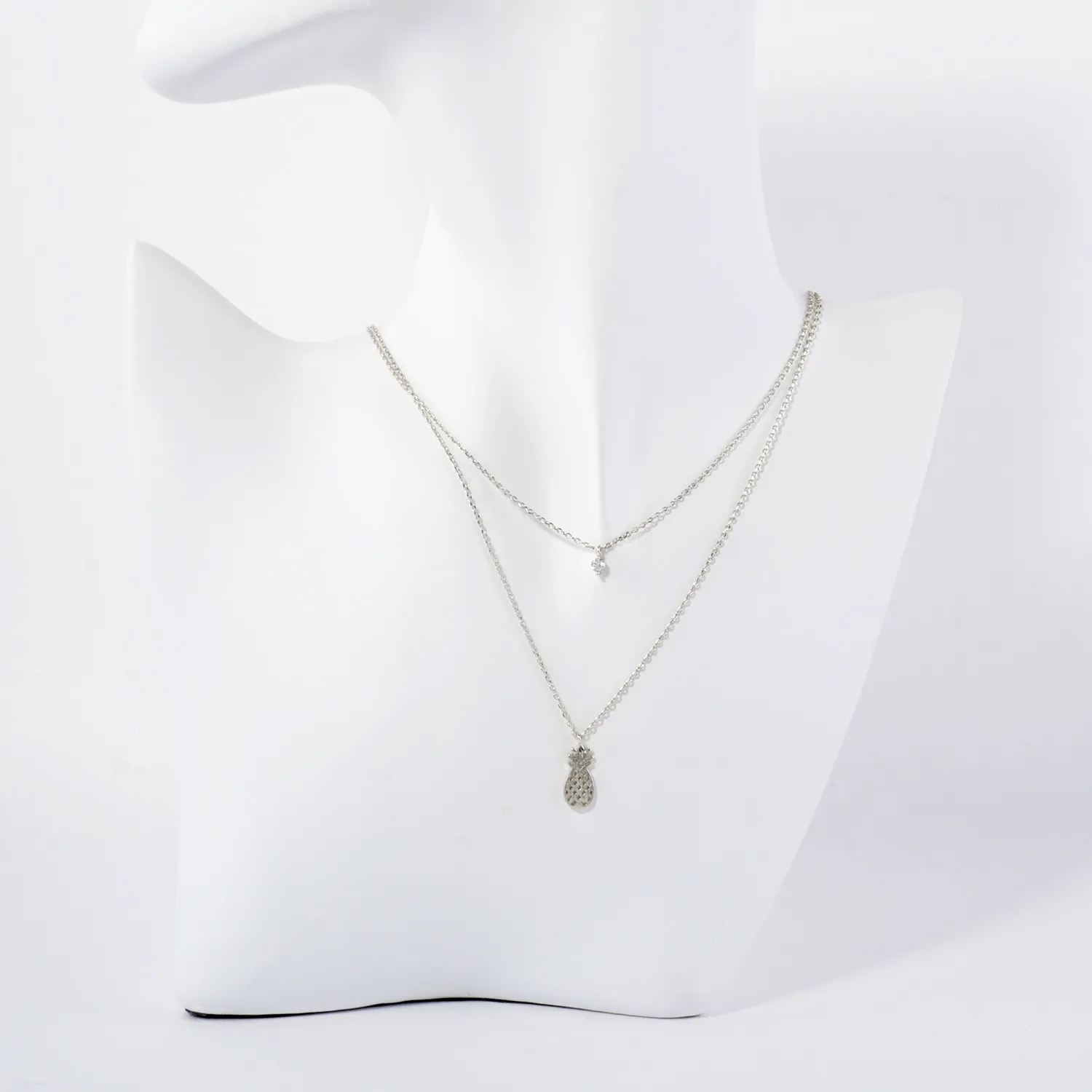 CZ Pineapple Pendant 18K-Gold-Dipped Layered Necklace