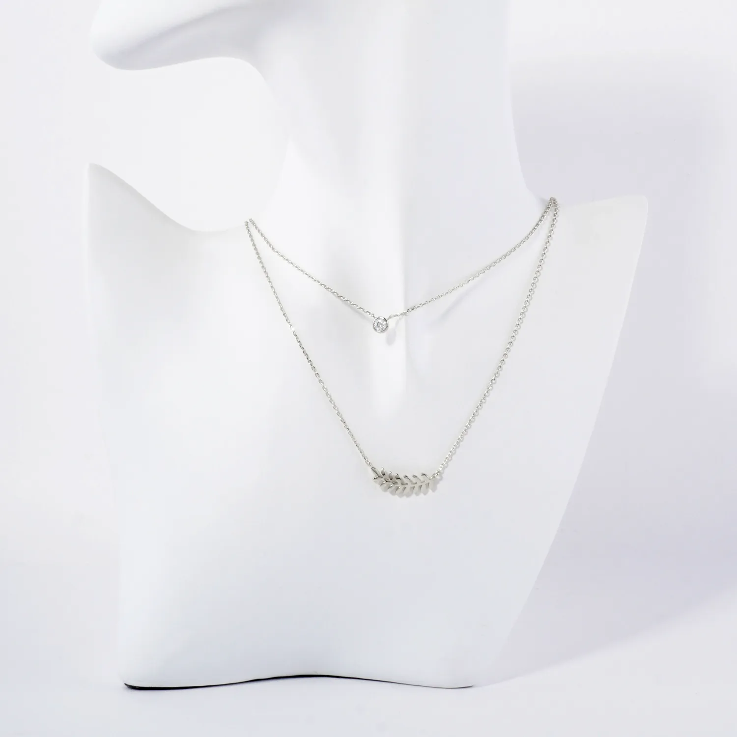 CZ Sideways Leaf Pendant 18K-Gold-Dipped Layered Necklace