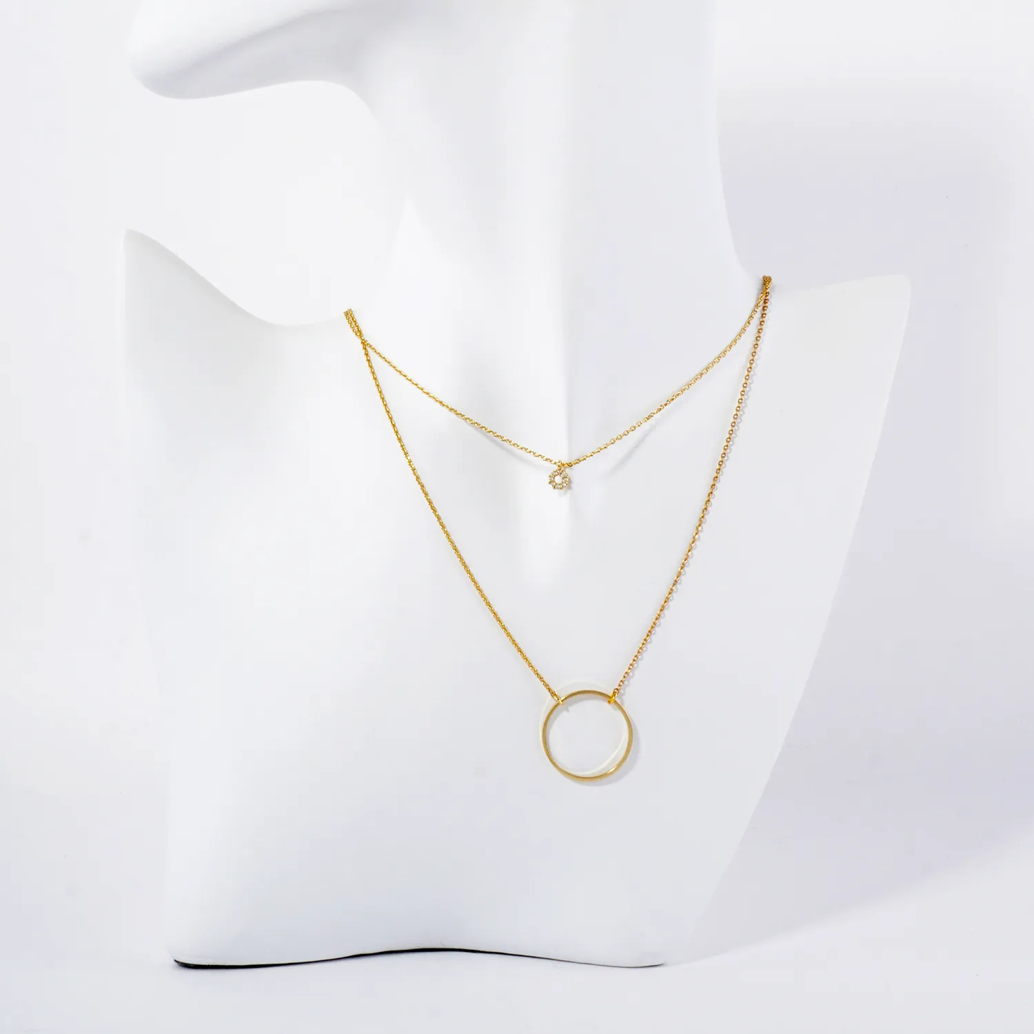 Minimalist CZ Circle Pendant 18K-Gold-Dipped Layered Necklace