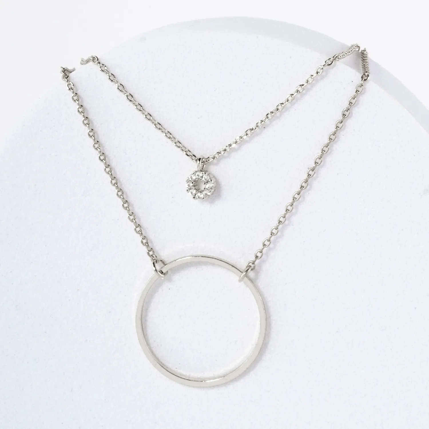 Minimalist CZ Circle Pendant 18K-Gold-Dipped Layered Necklace