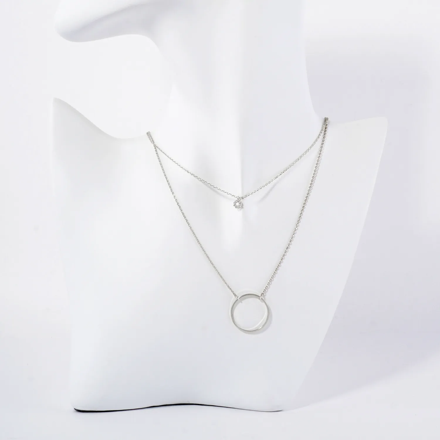 Minimalist CZ Circle Pendant 18K-Gold-Dipped Layered Necklace
