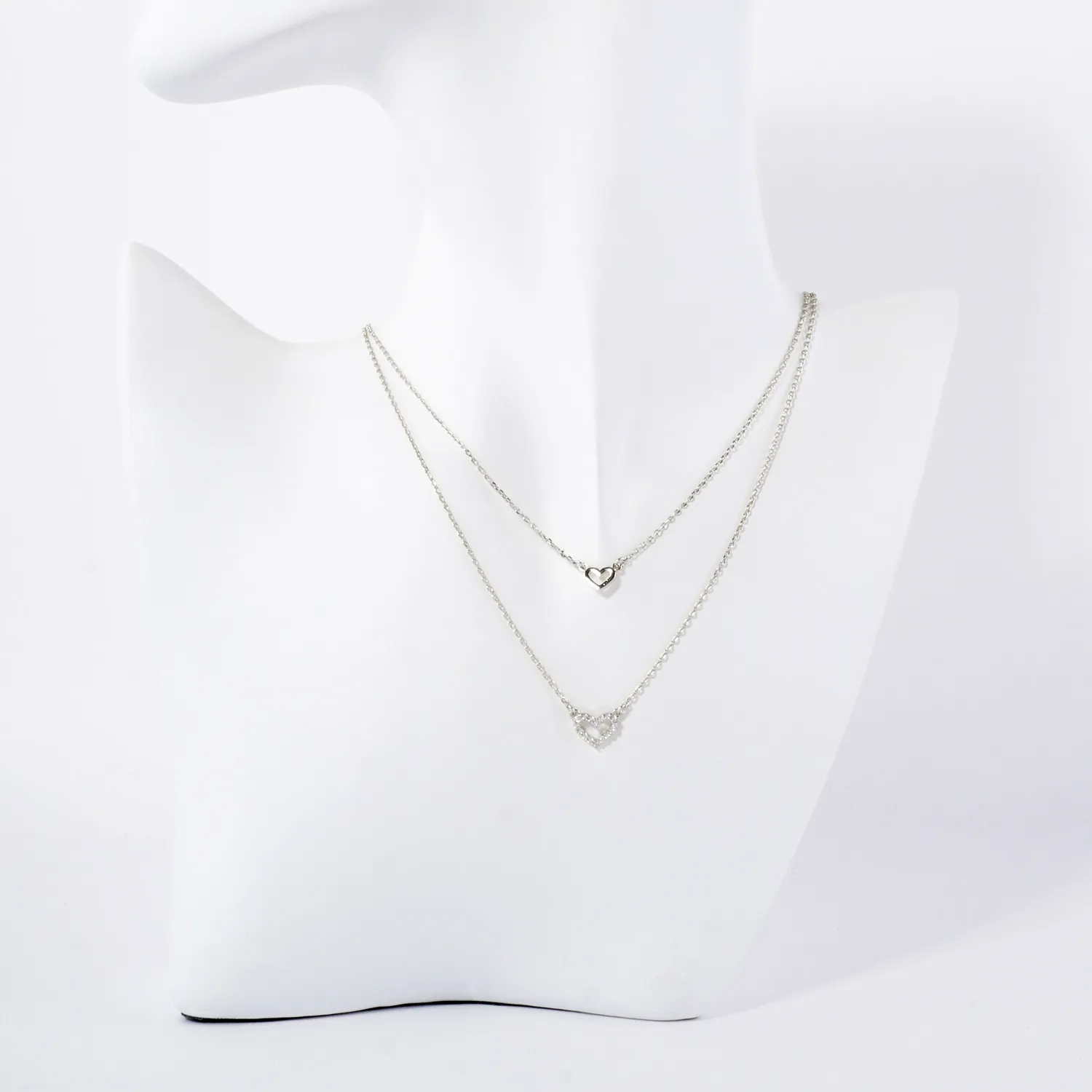 Pave-Set CZ Double Heart Pendant 18K-Gold-Dipped Layered Necklace