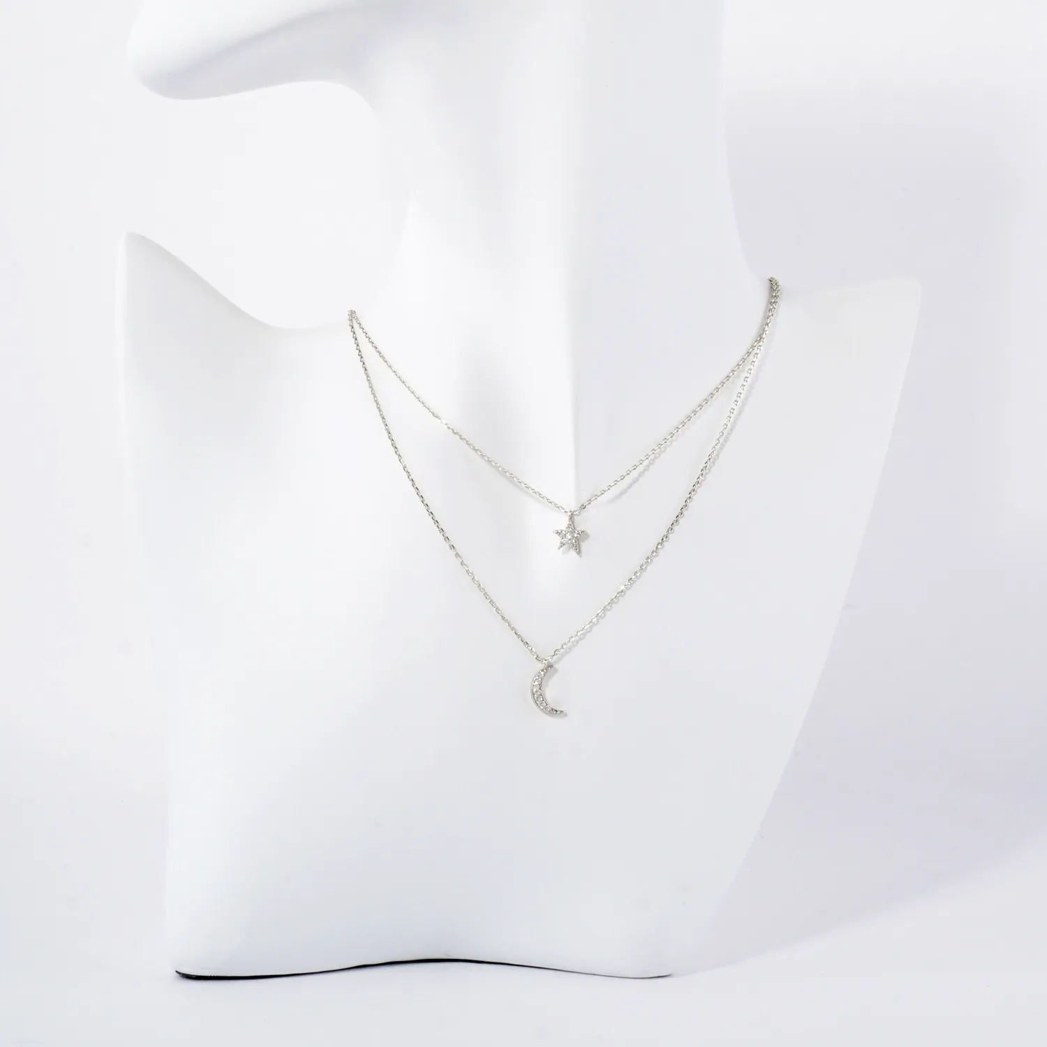 Pave-Set CZ Star Moon Pendant 18K-Gold-Dipped Layered Necklace