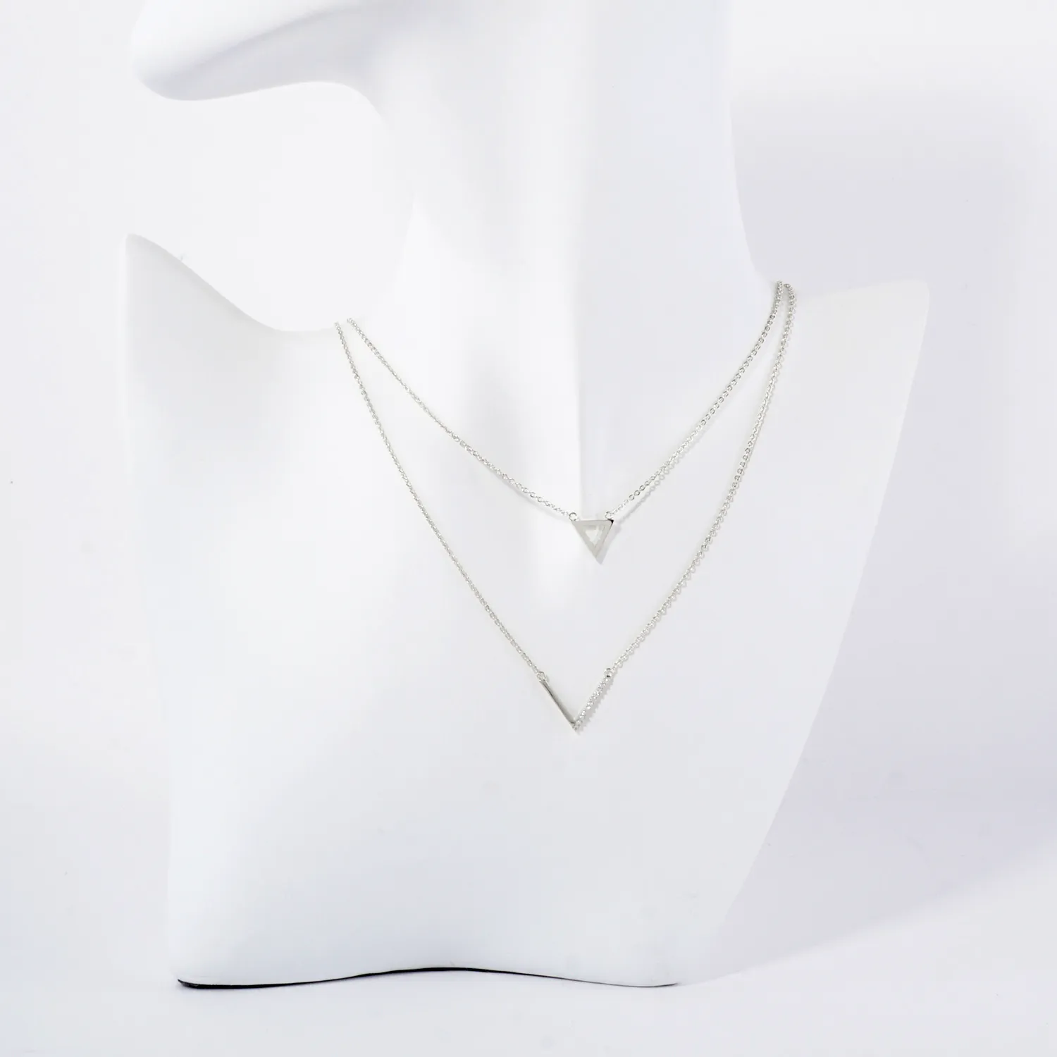 Pave-Set CZ Triangle Geometric Pendant 18K-Gold-Dipped Layered Necklace