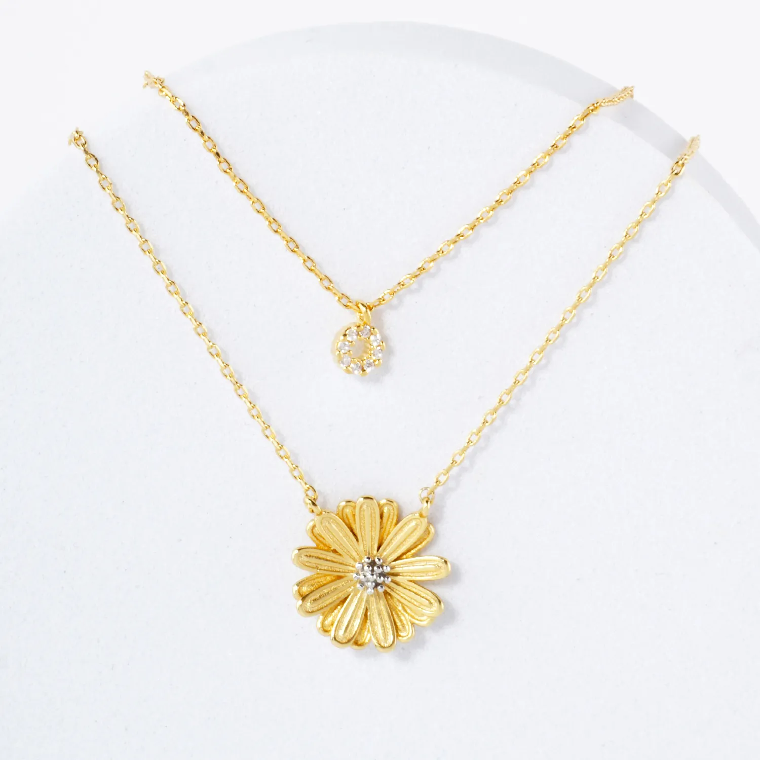 Two-Tone Flower Pendant 18K-Gold-Dipped Layered Necklace