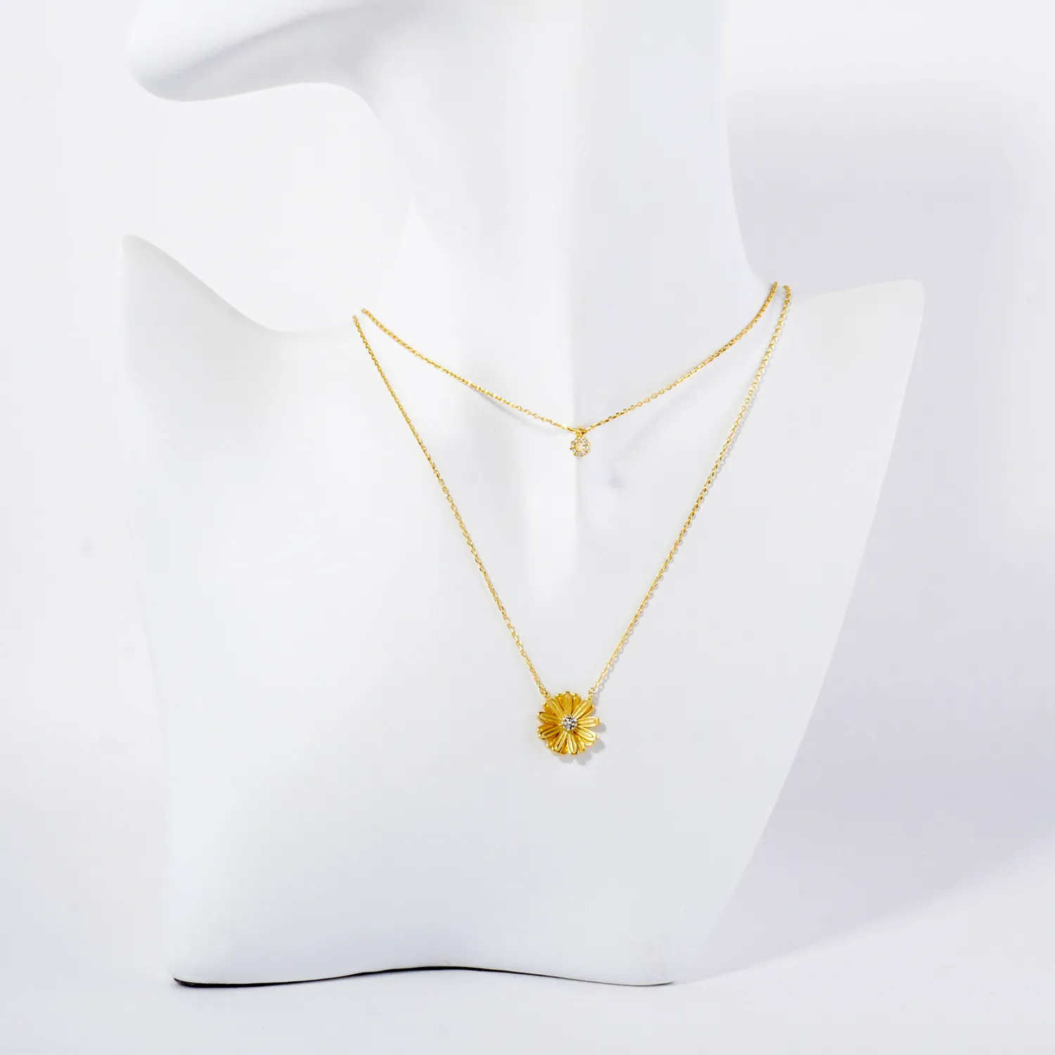Two-Tone Flower Pendant 18K-Gold-Dipped Layered Necklace