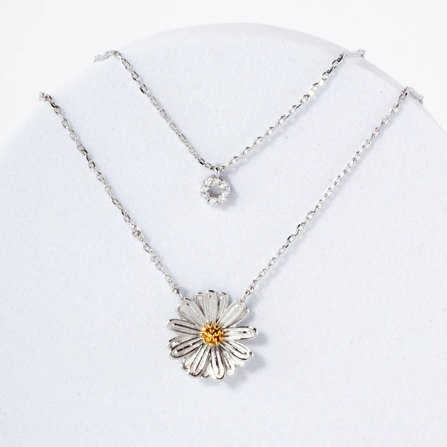Two-Tone Flower Pendant 18K-Gold-Dipped Layered Necklace
