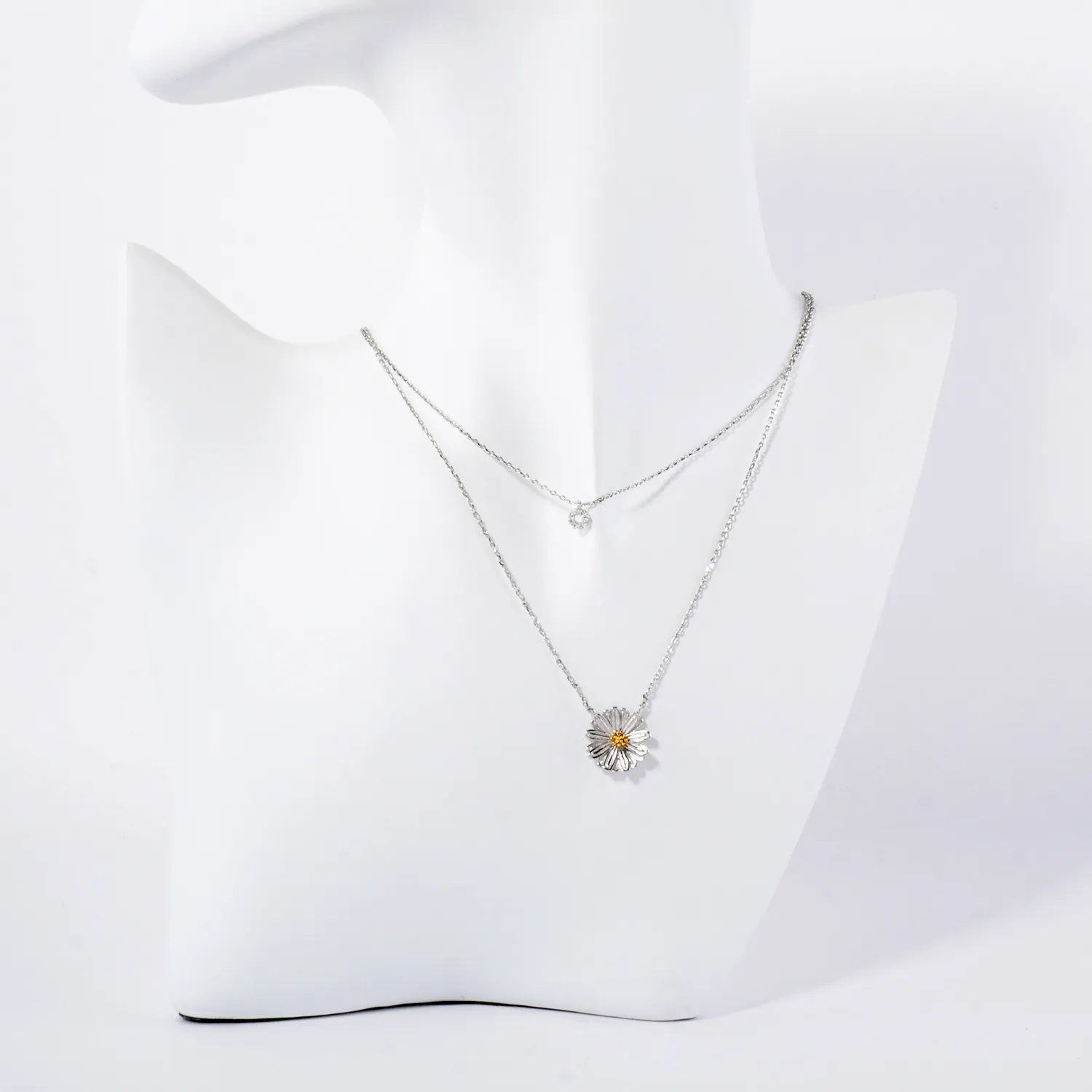 Two-Tone Flower Pendant 18K-Gold-Dipped Layered Necklace