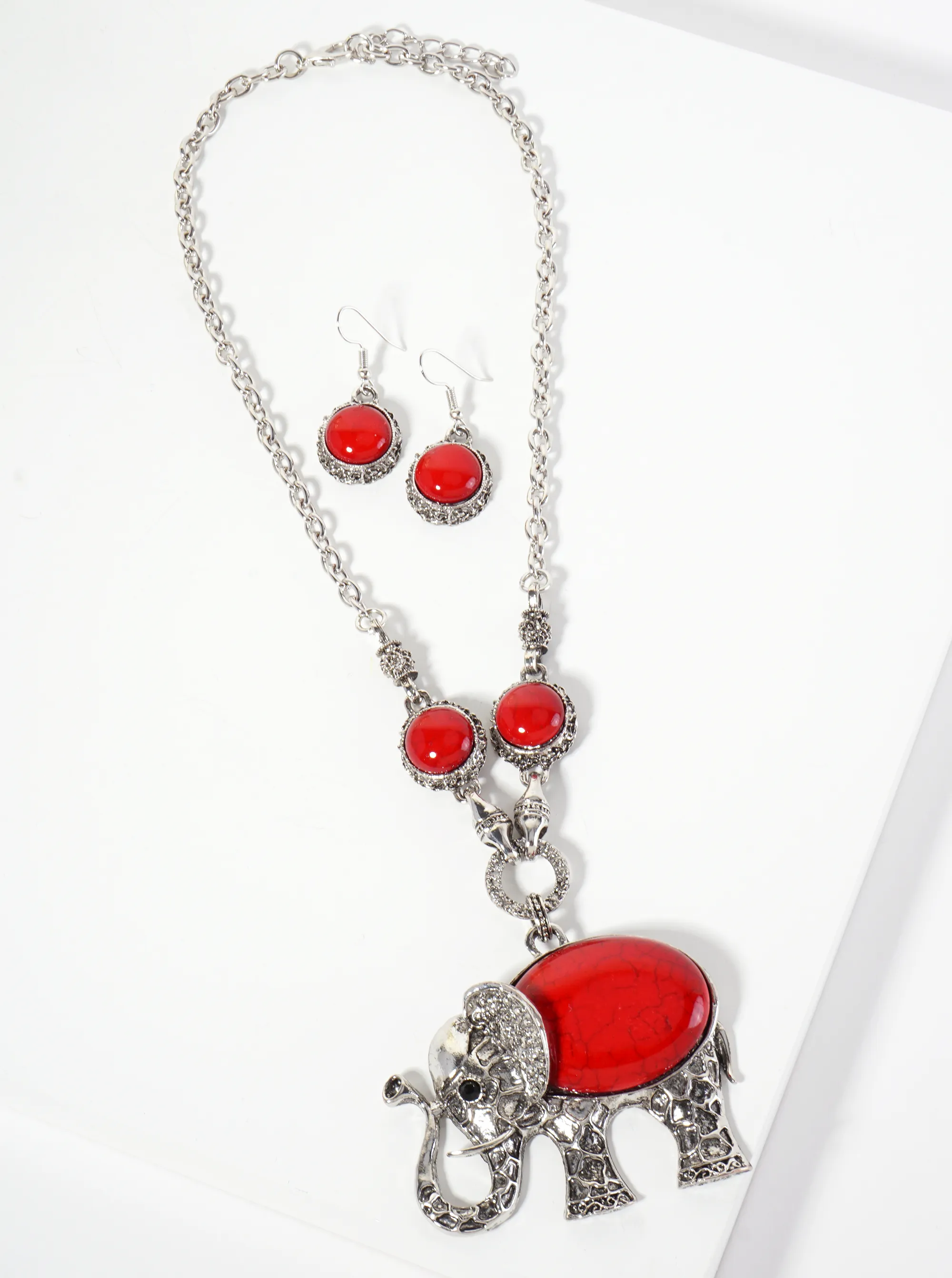 Crystal Semi-Precious Natural-Stone Pendant 18-Inch Statement Necklace Set-with-Earrings