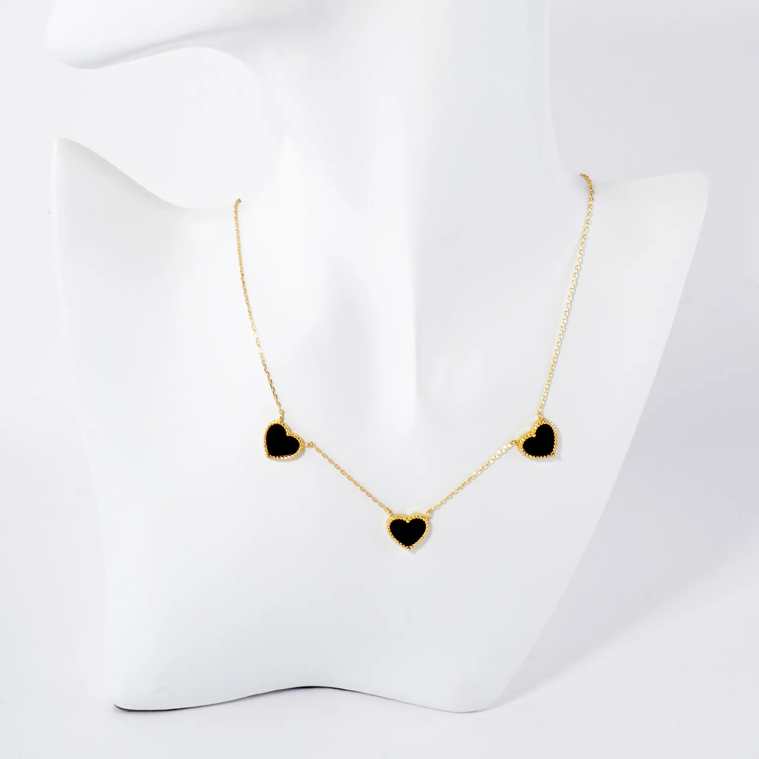 Three 10mm Heart Charm 18K-Gold-Dipped Necklace