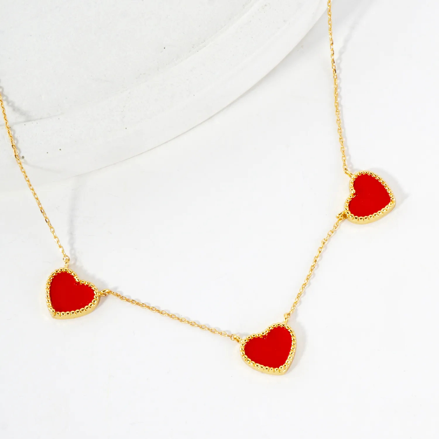Three 10mm Heart Charm 18K-Gold-Dipped Necklace