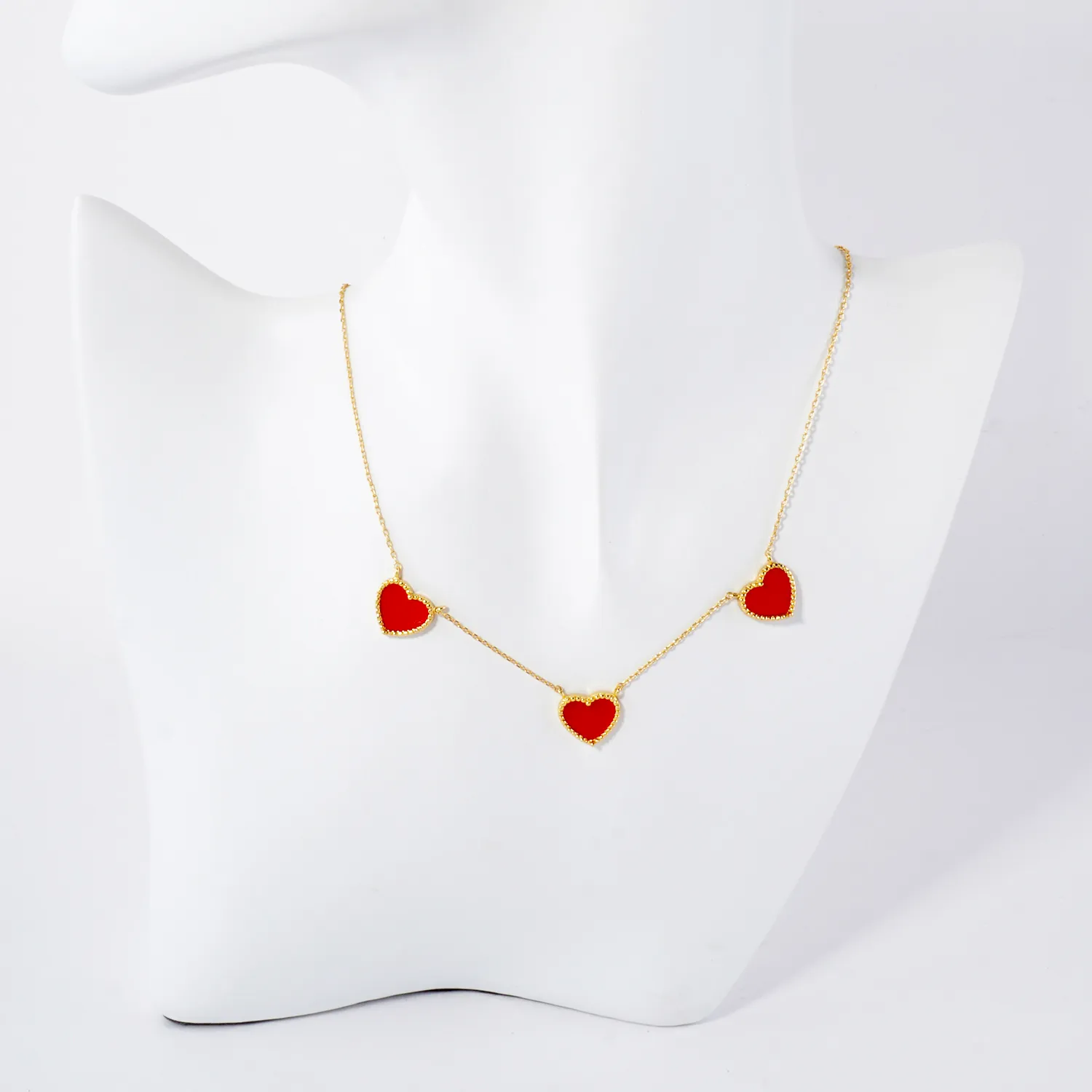 Three 10mm Heart Charm 18K-Gold-Dipped Necklace