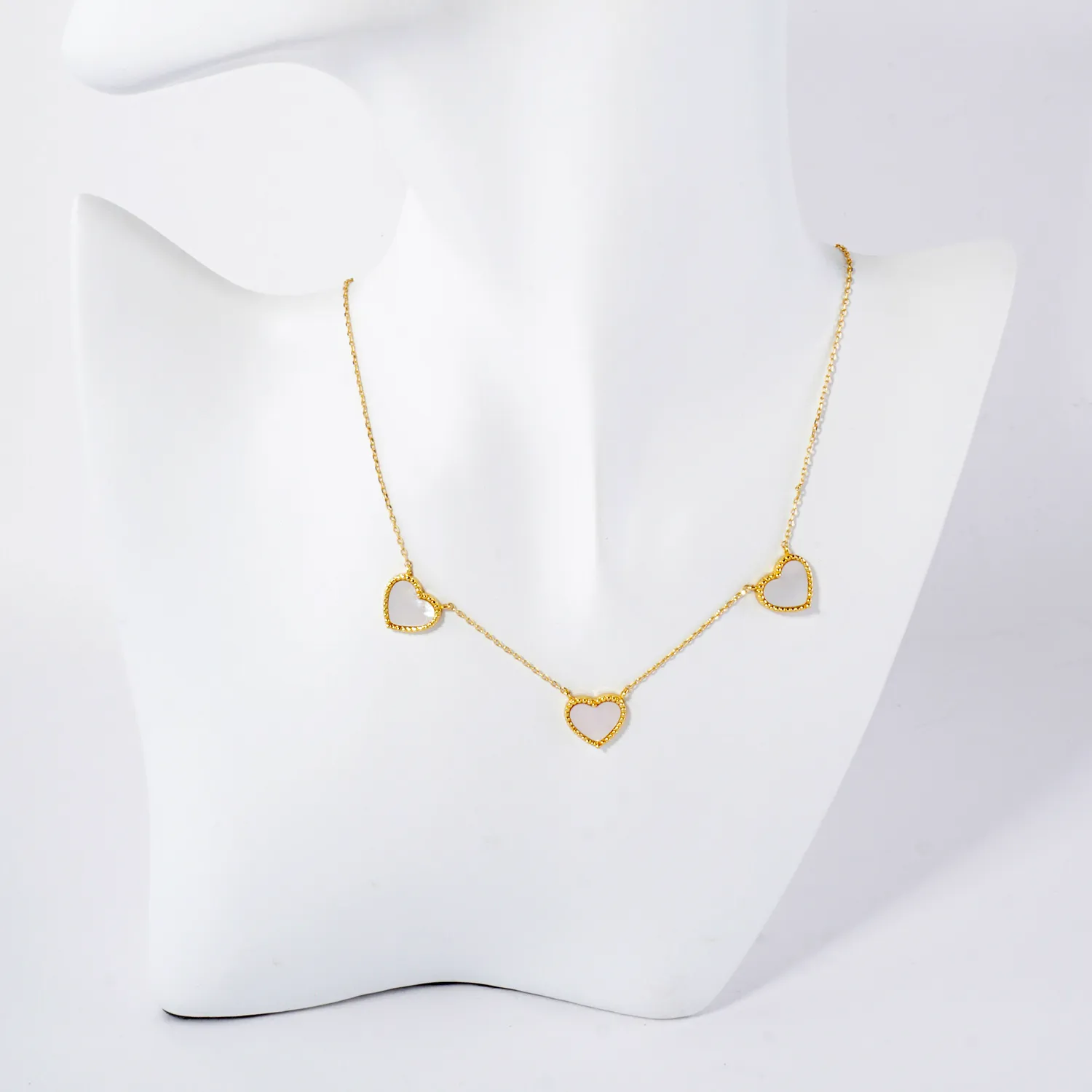 Three 10mm Heart Charm 18K-Gold-Dipped Necklace