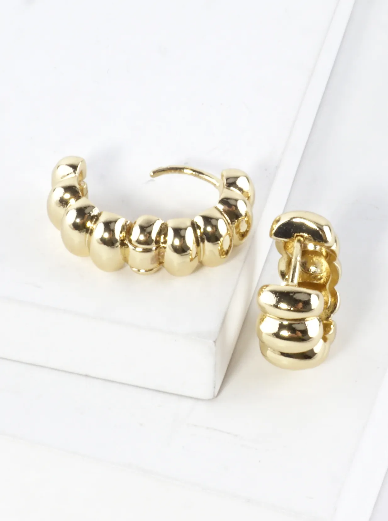 14K Gold Dipped Ribbed Hoop Earrings