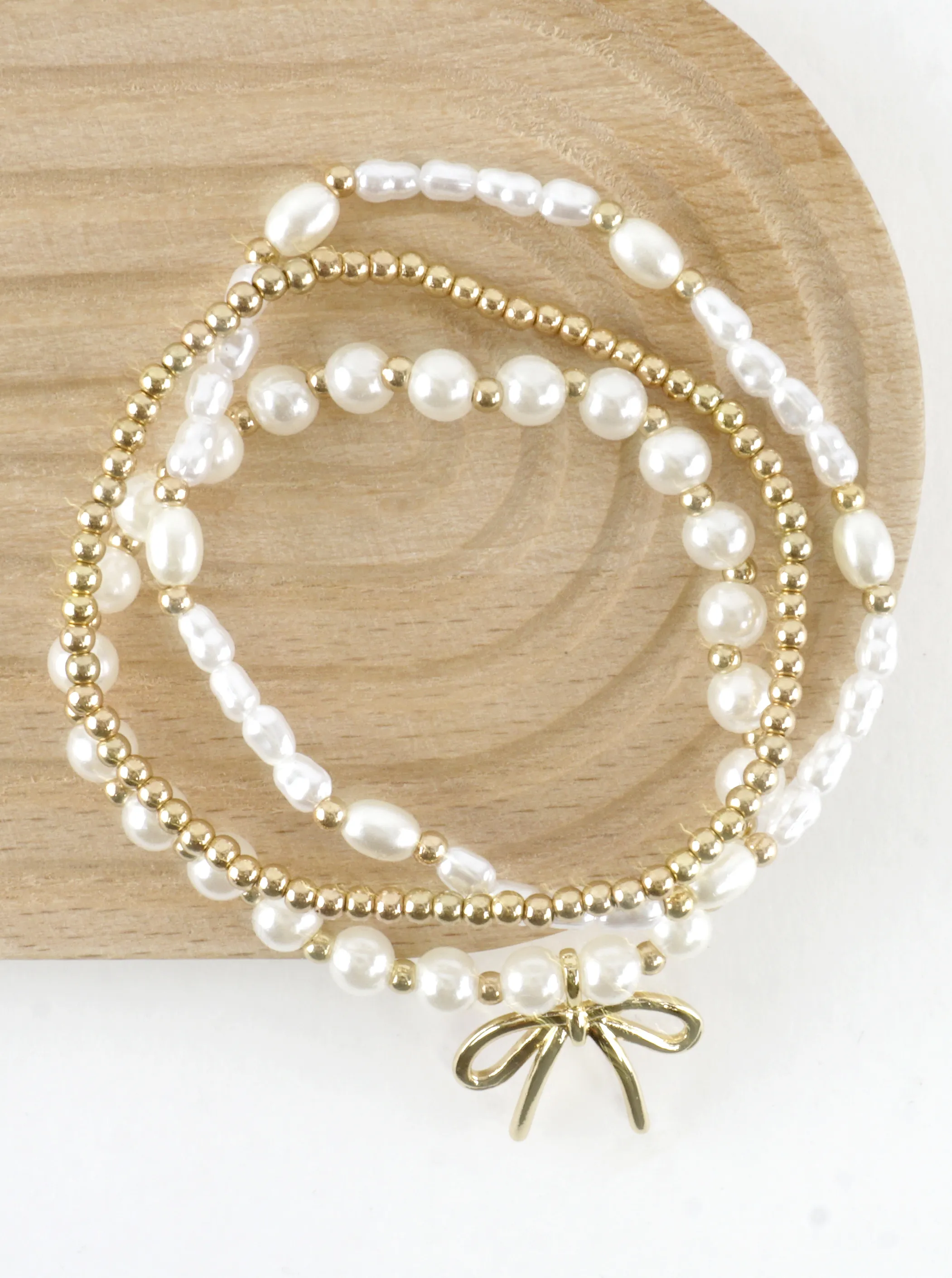 3 PC Set Pearl Ribbon Charm | 149-AB1549-GD | Trendy Wholesale