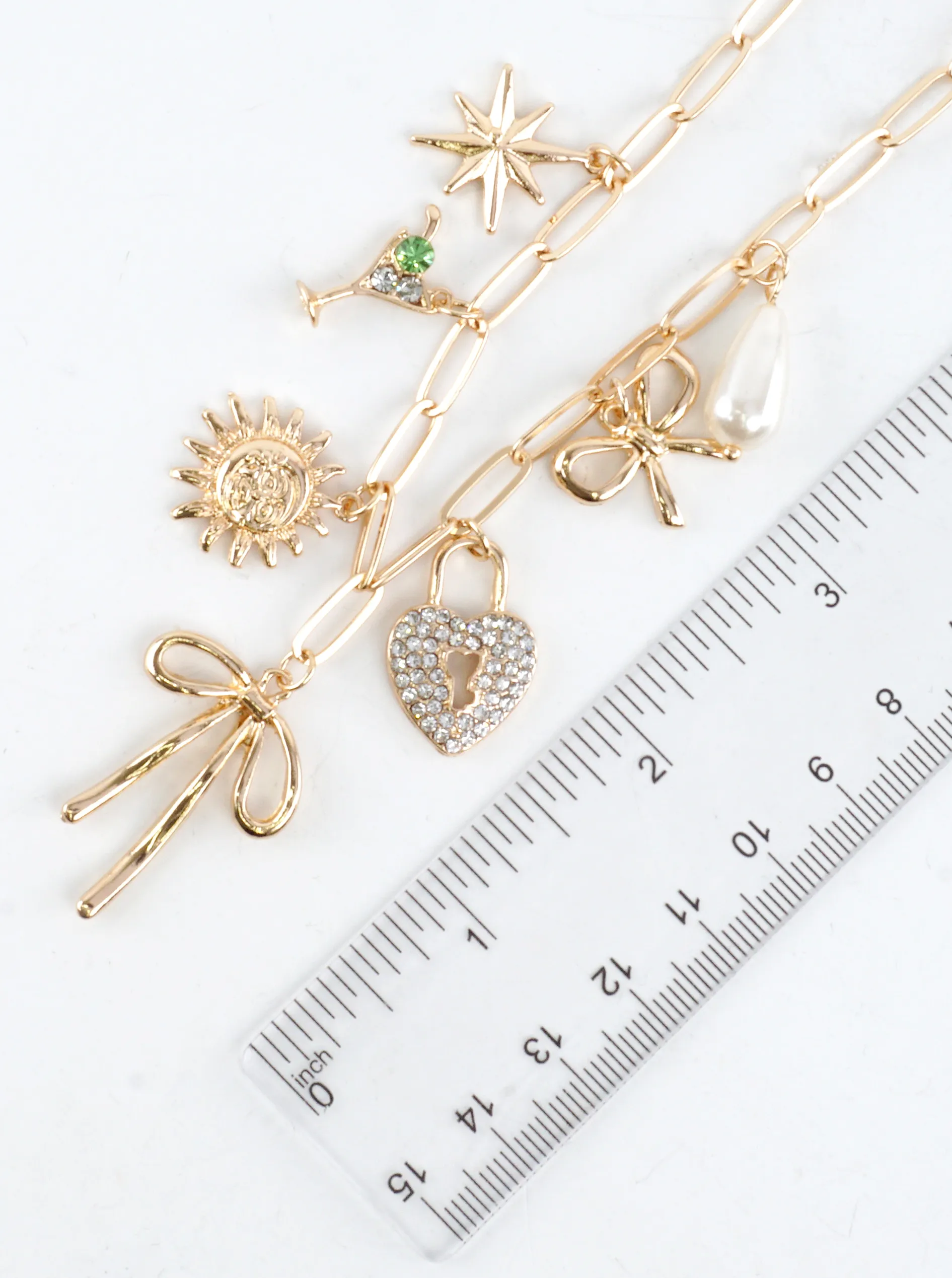 Paperclip Chain Statement Bow Heart Charm Necklace GD
