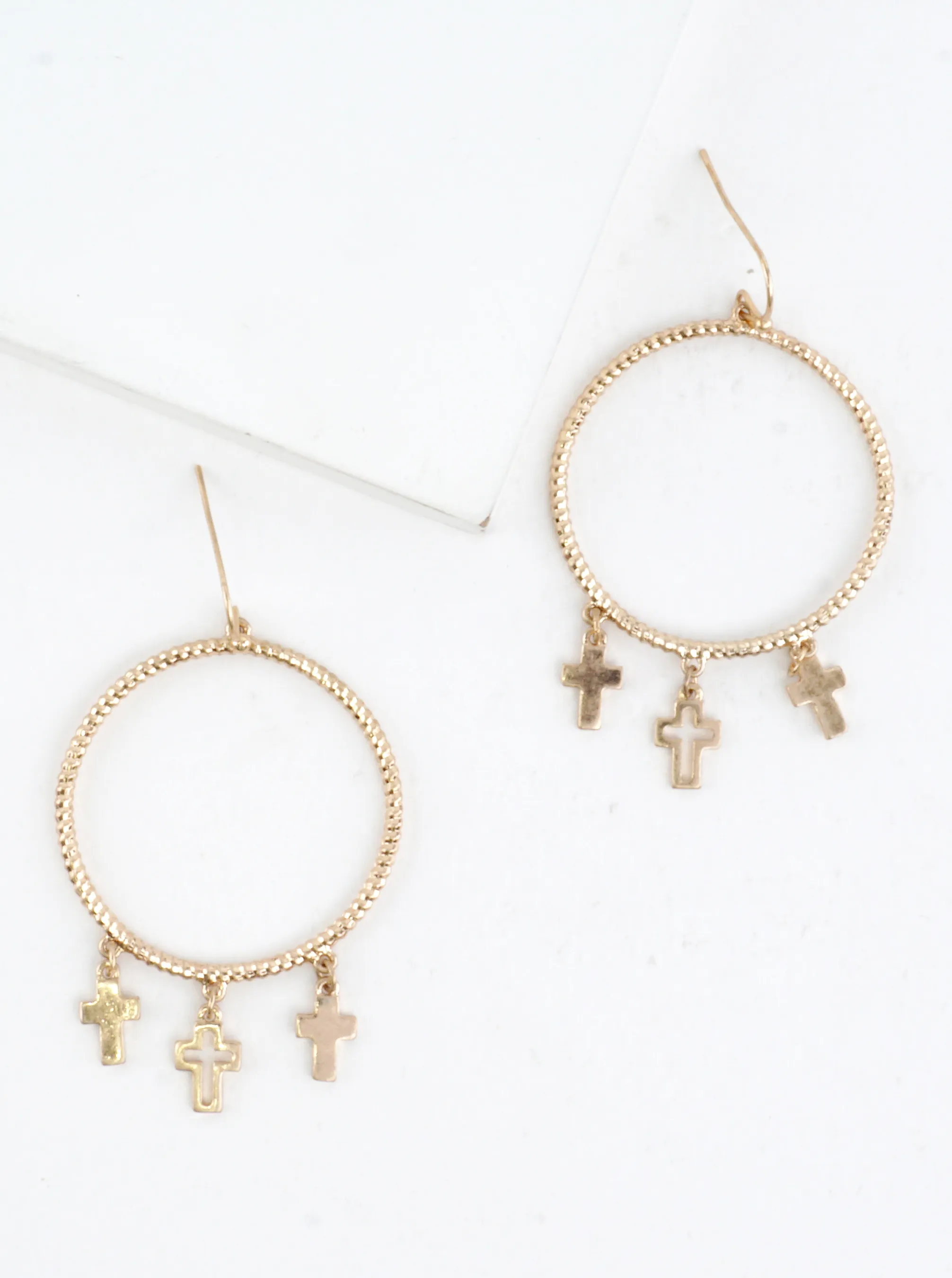 Cross Charm Drop Circle Earrings