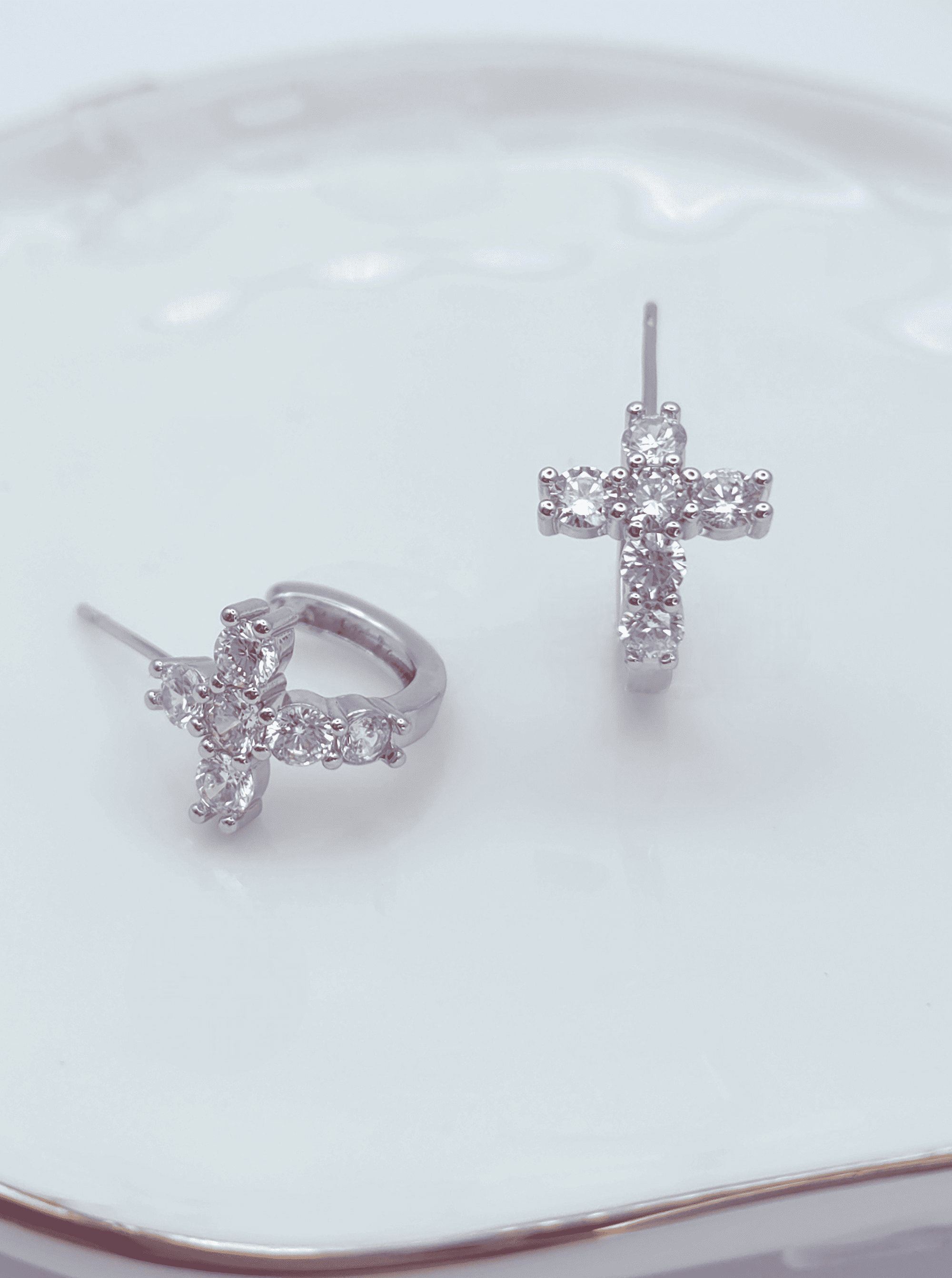Cluster Cross Pave Hoop Earrings
