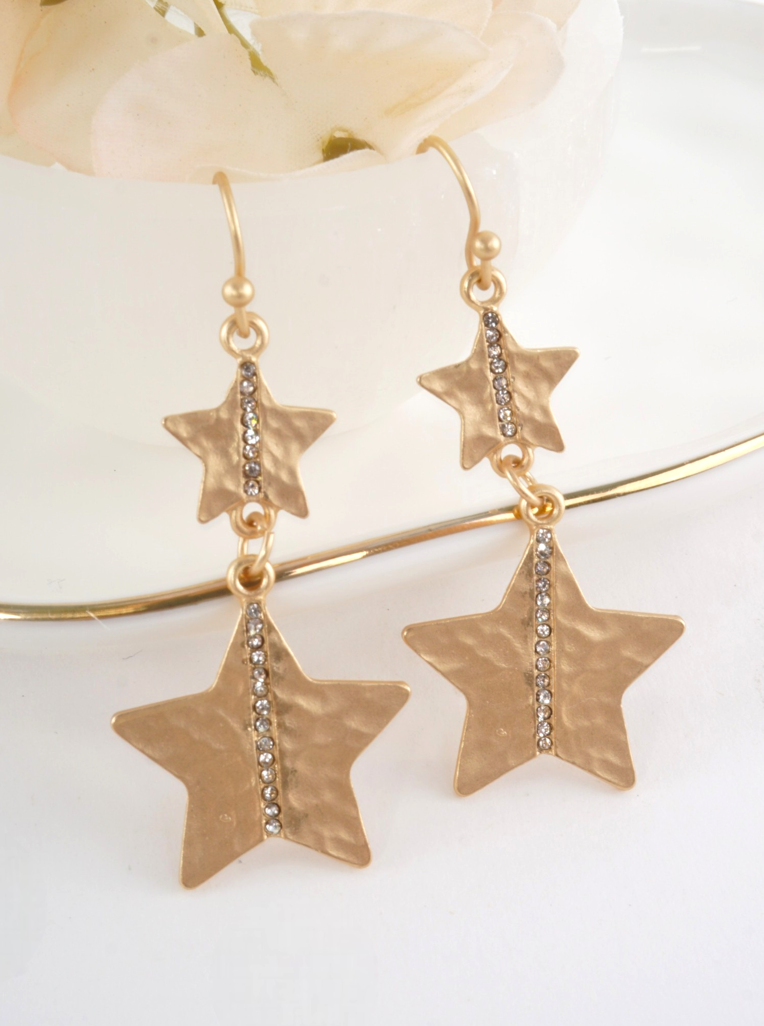 Hammered Star Crystal Drop Earrings MG
