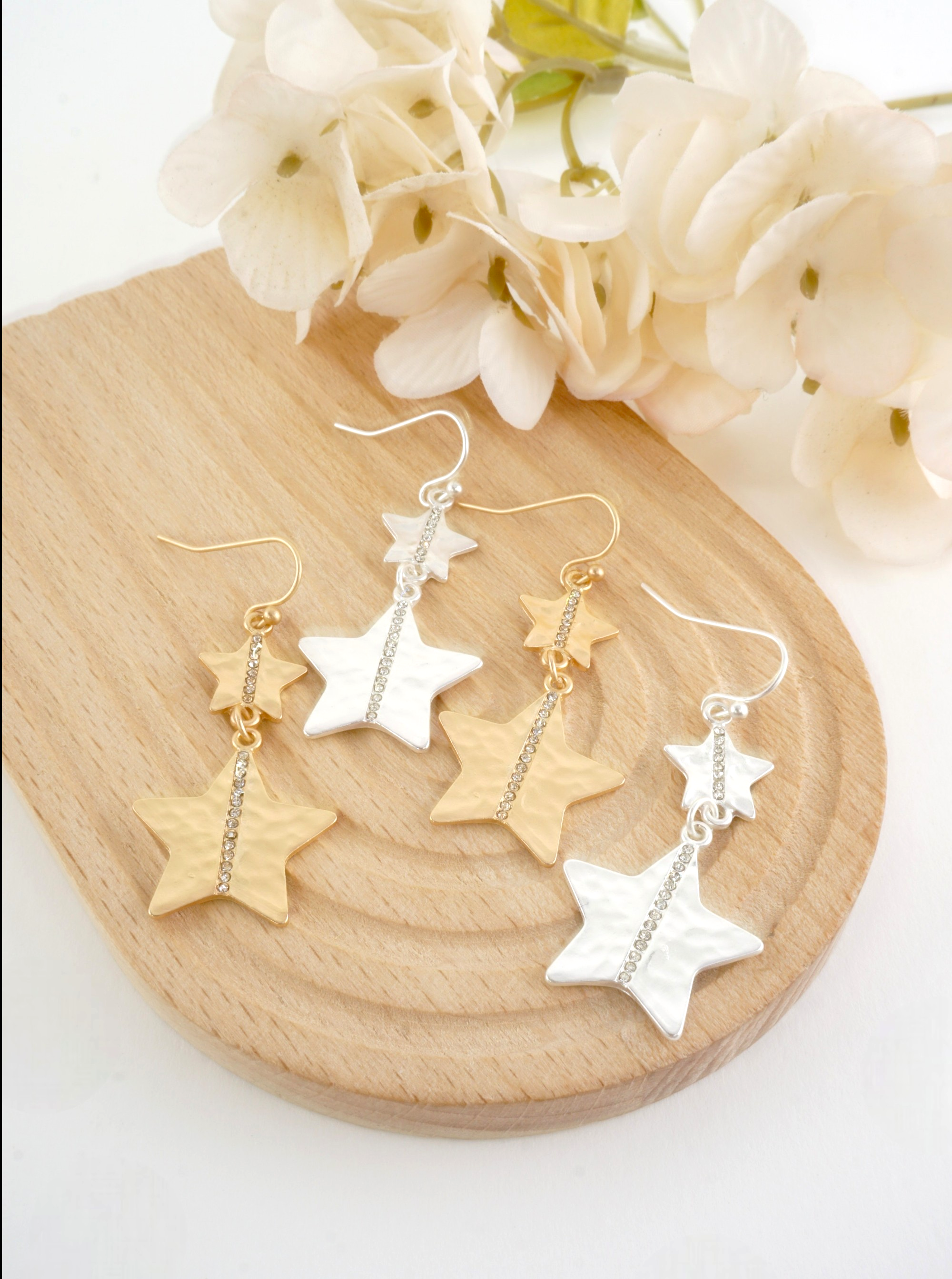 Hammered Star Crystal Drop Earrings MG
