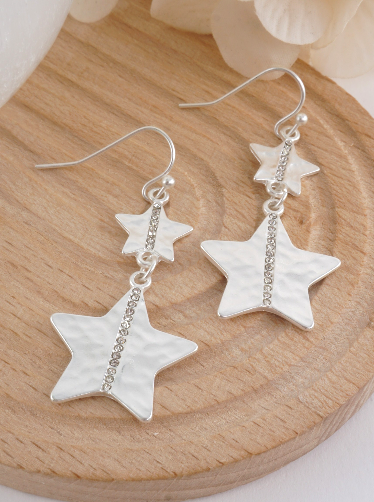 Hammered Star Crystal Drop Earrings MS