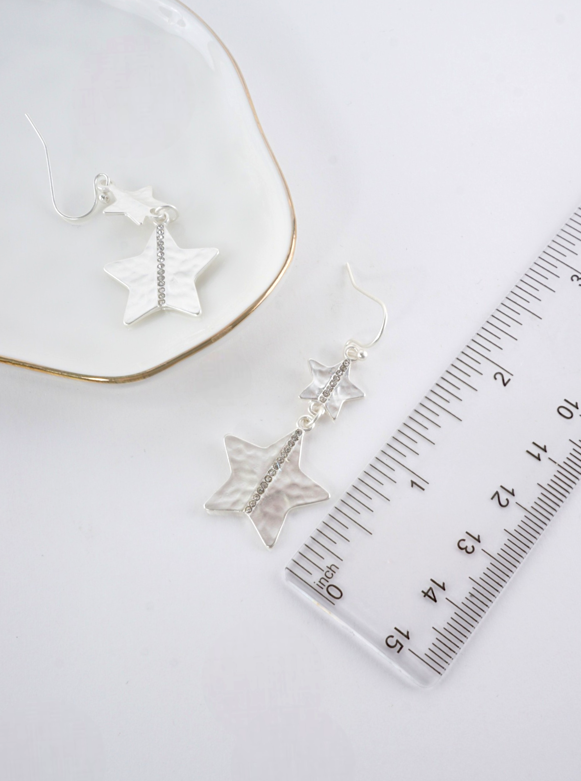 Hammered Star Crystal Drop Earrings MS
