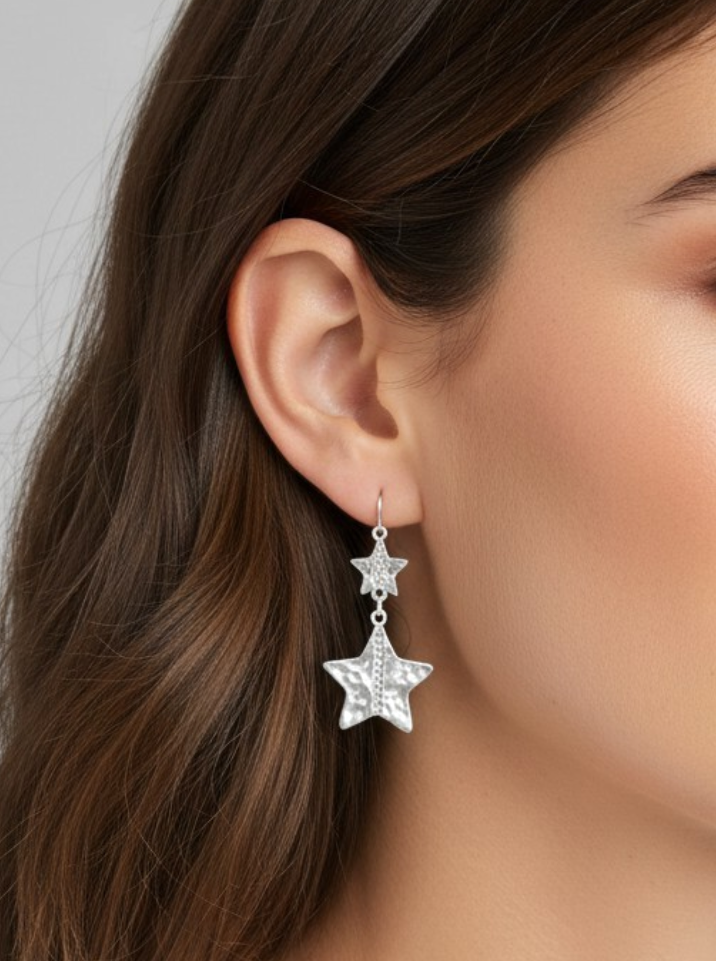 Hammered Star Crystal Drop Earrings MS