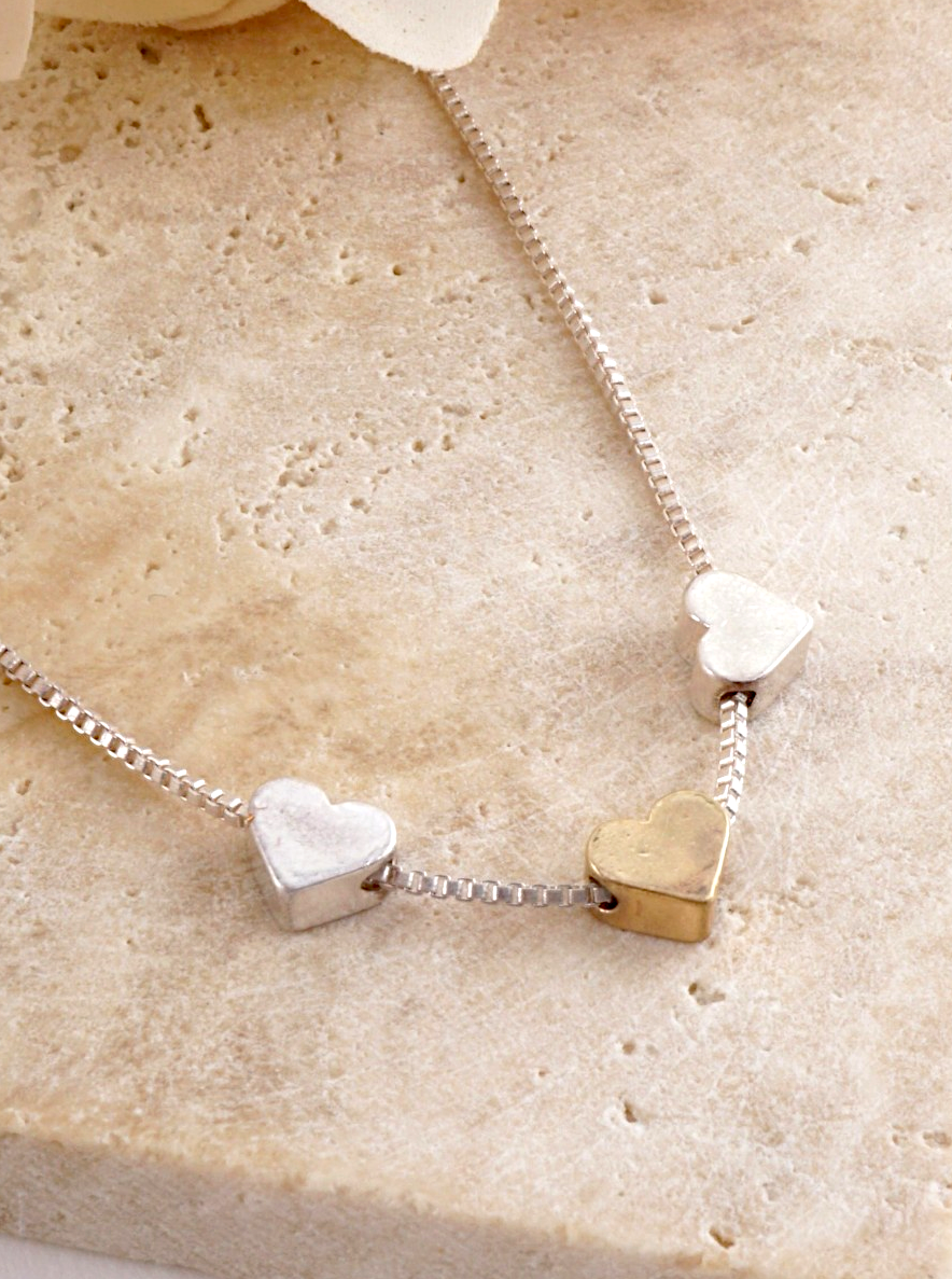 Heart Trio Polished Chain Necklace