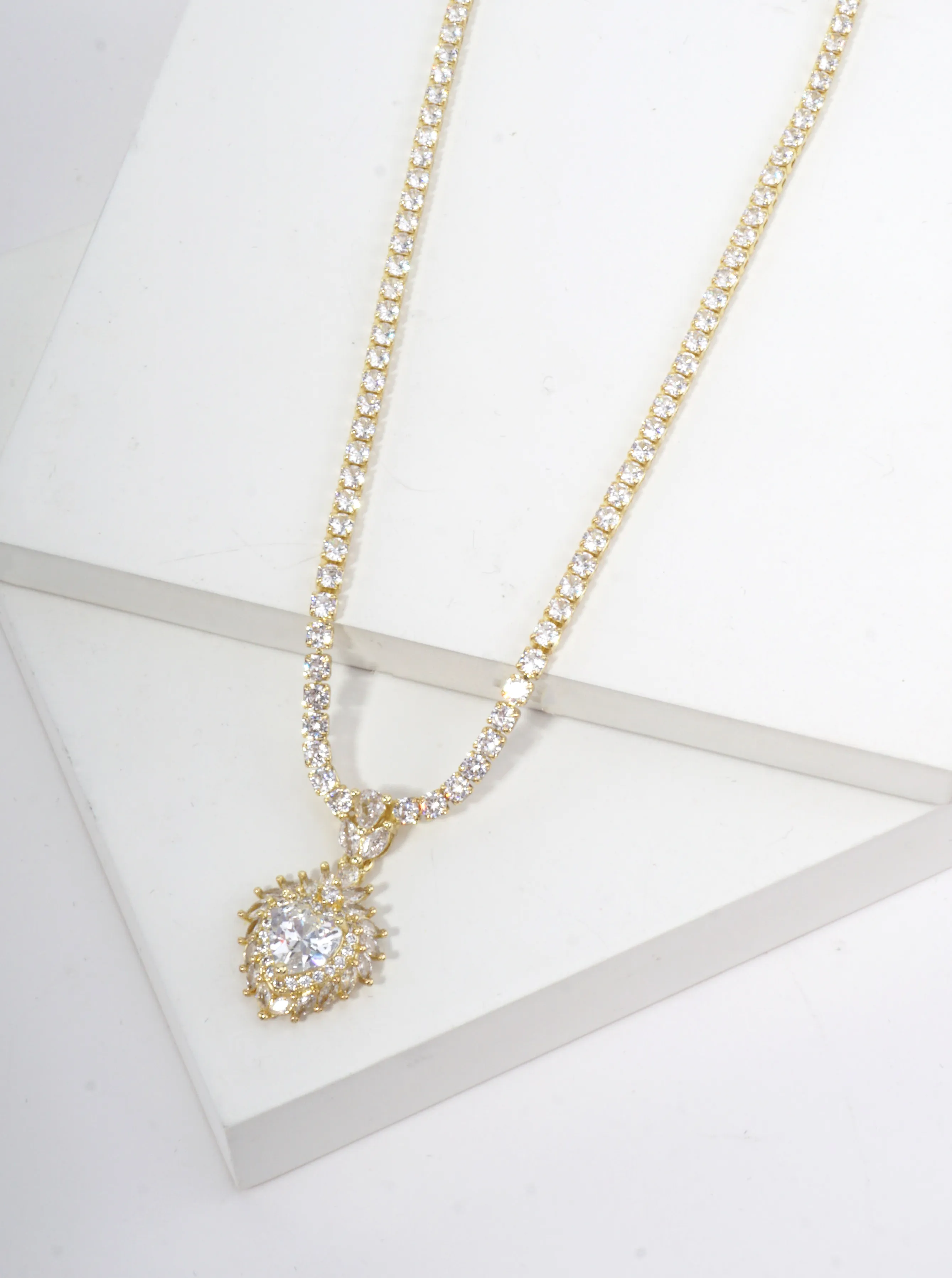 Elegant Heart Pave Tennis Style Necklace