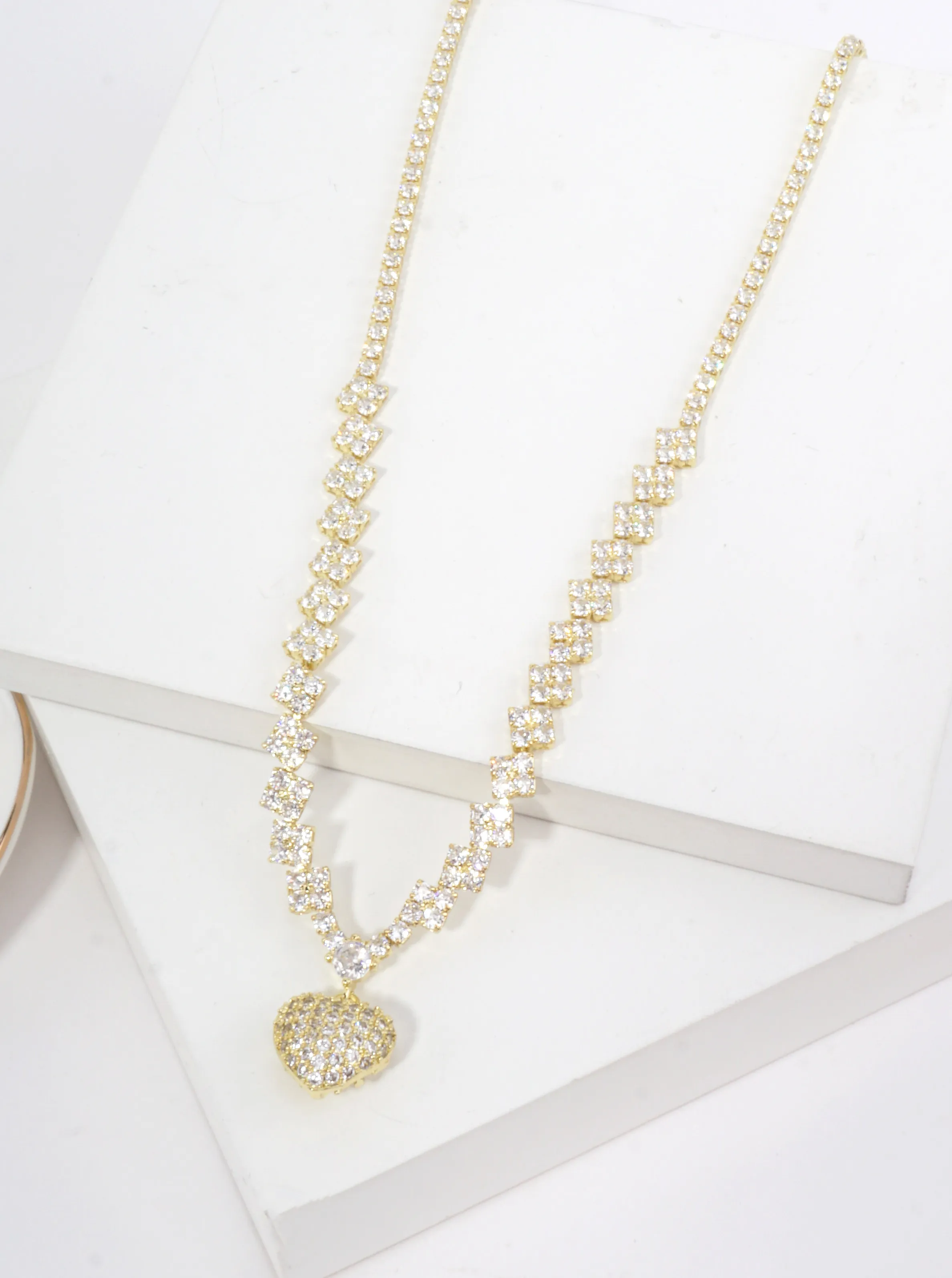 Cubic Zirconia Heart Pave Tennis Necklace