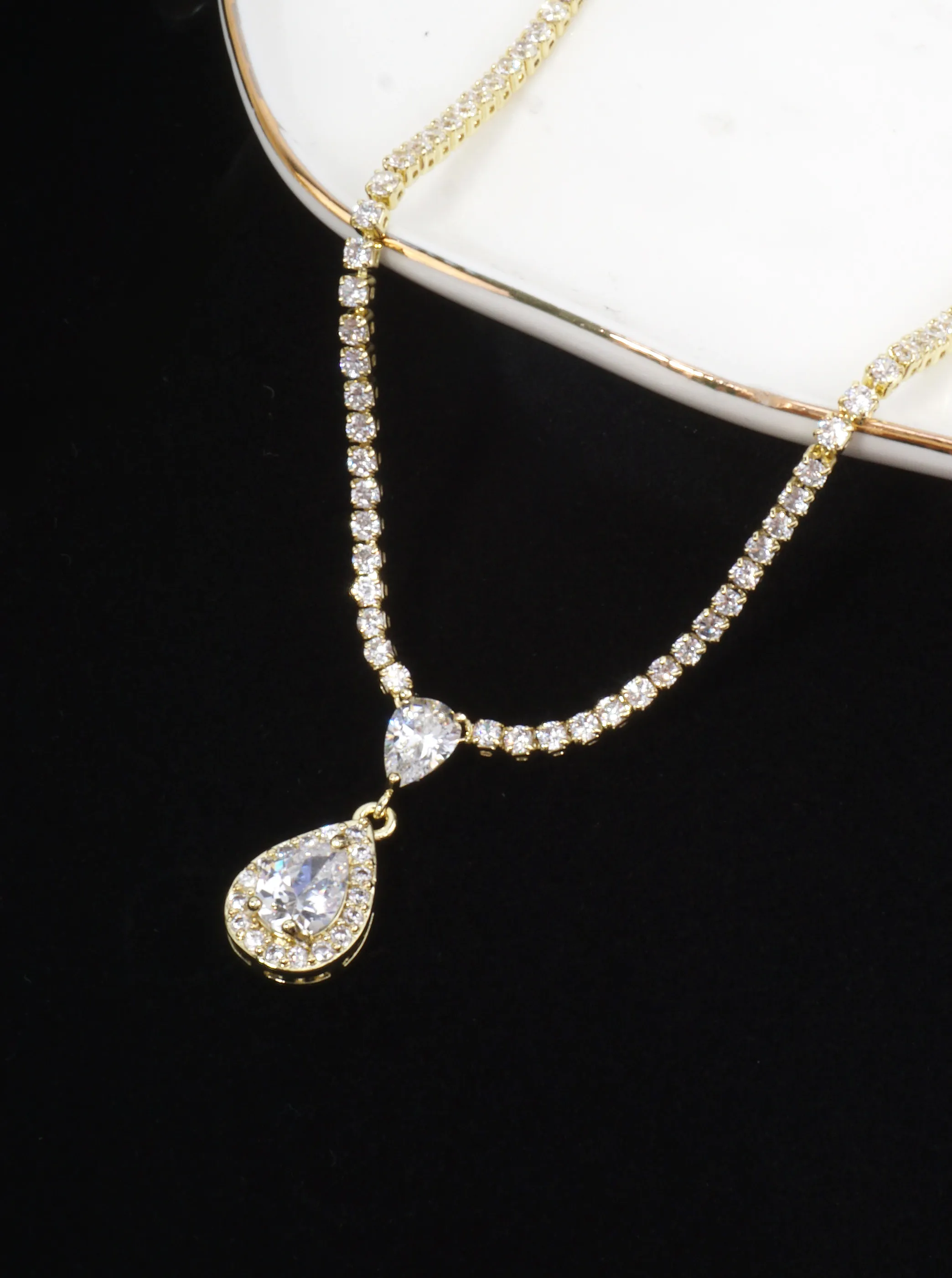Teardrop Pave Cubic Zirconia Tennis Necklace