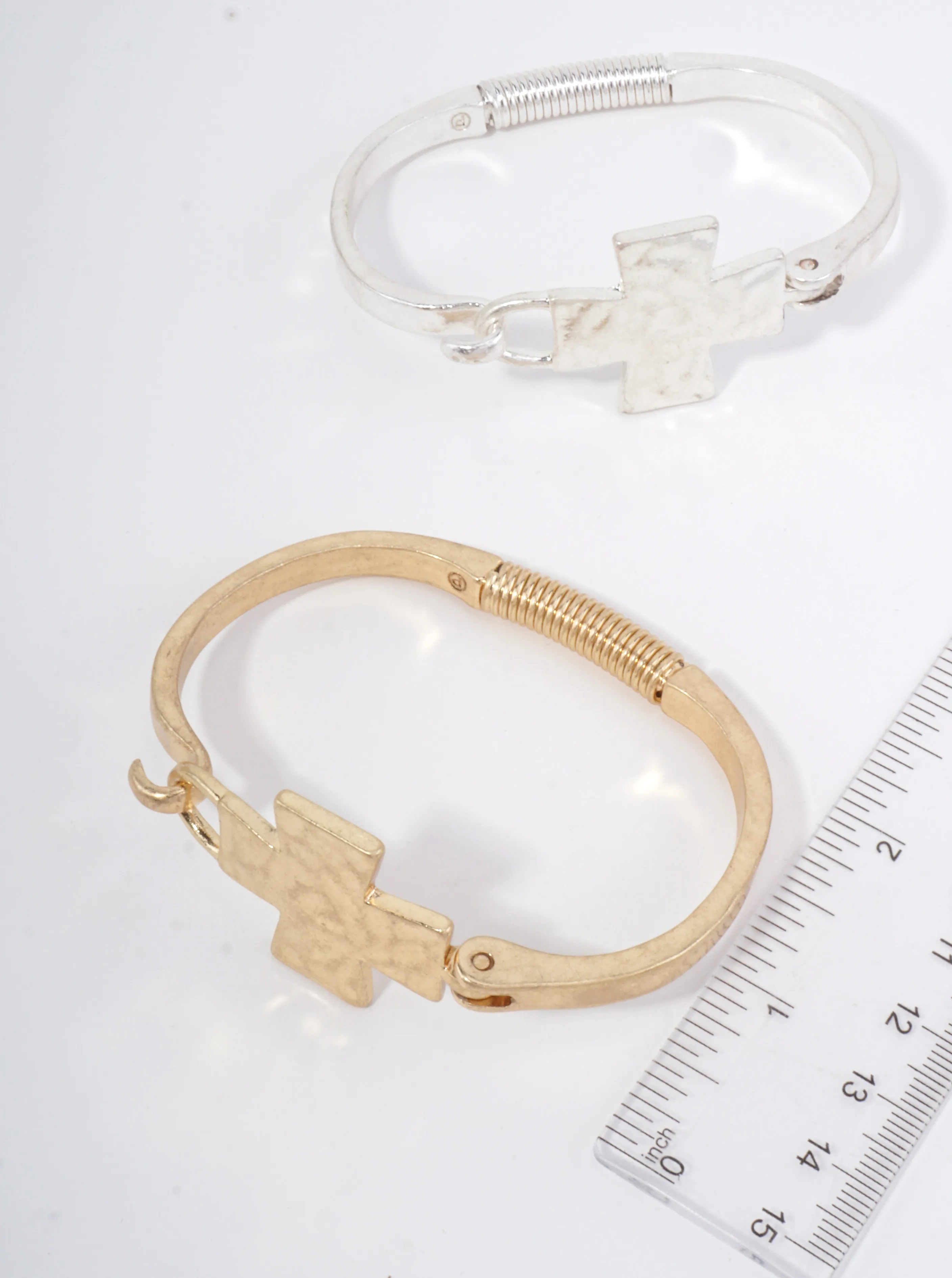 Solid Cross Hammered Bangle Cuff Bracelet WG