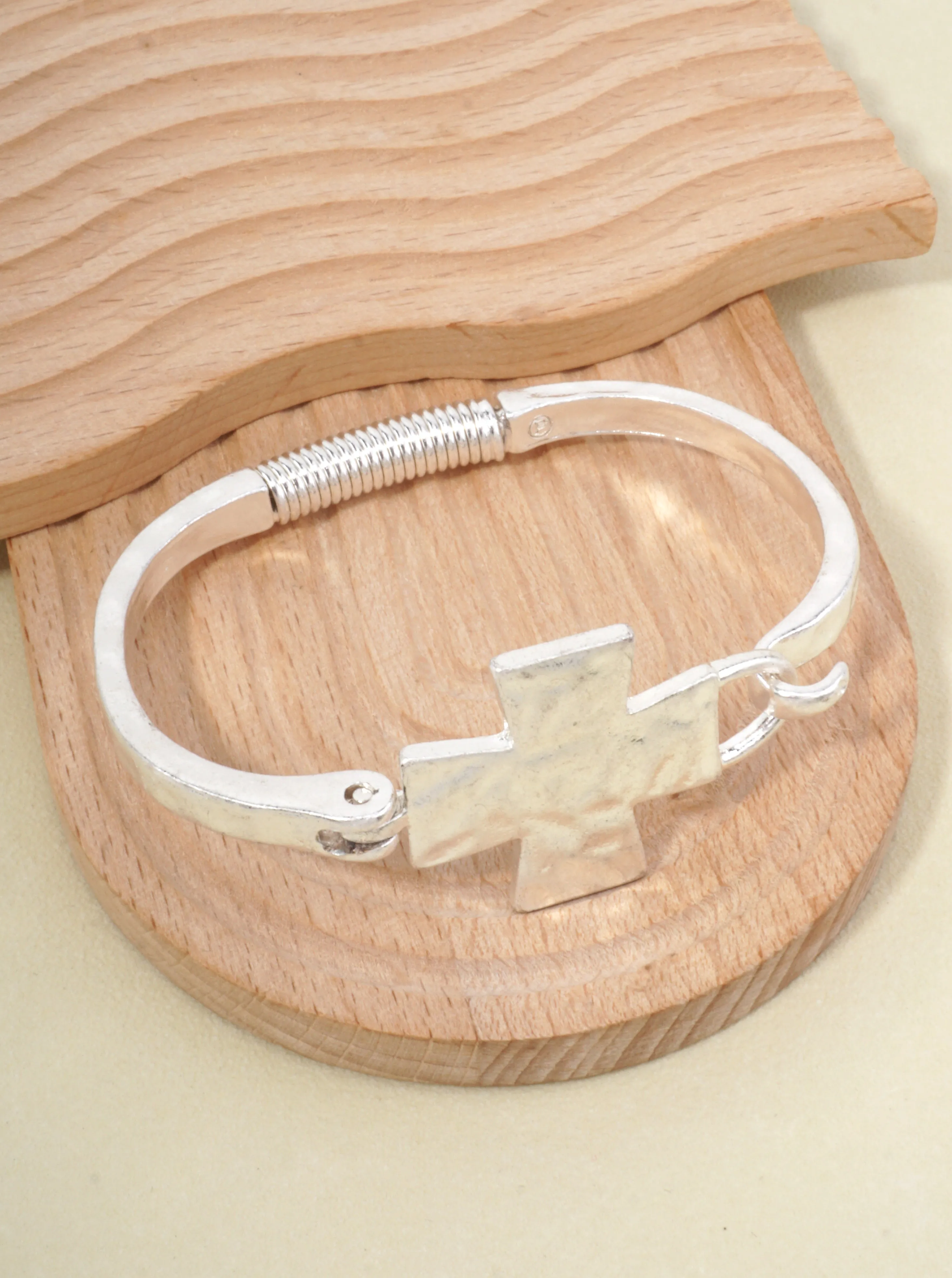 Solid Cross Hammered Bangle Cuff Bracelet WS