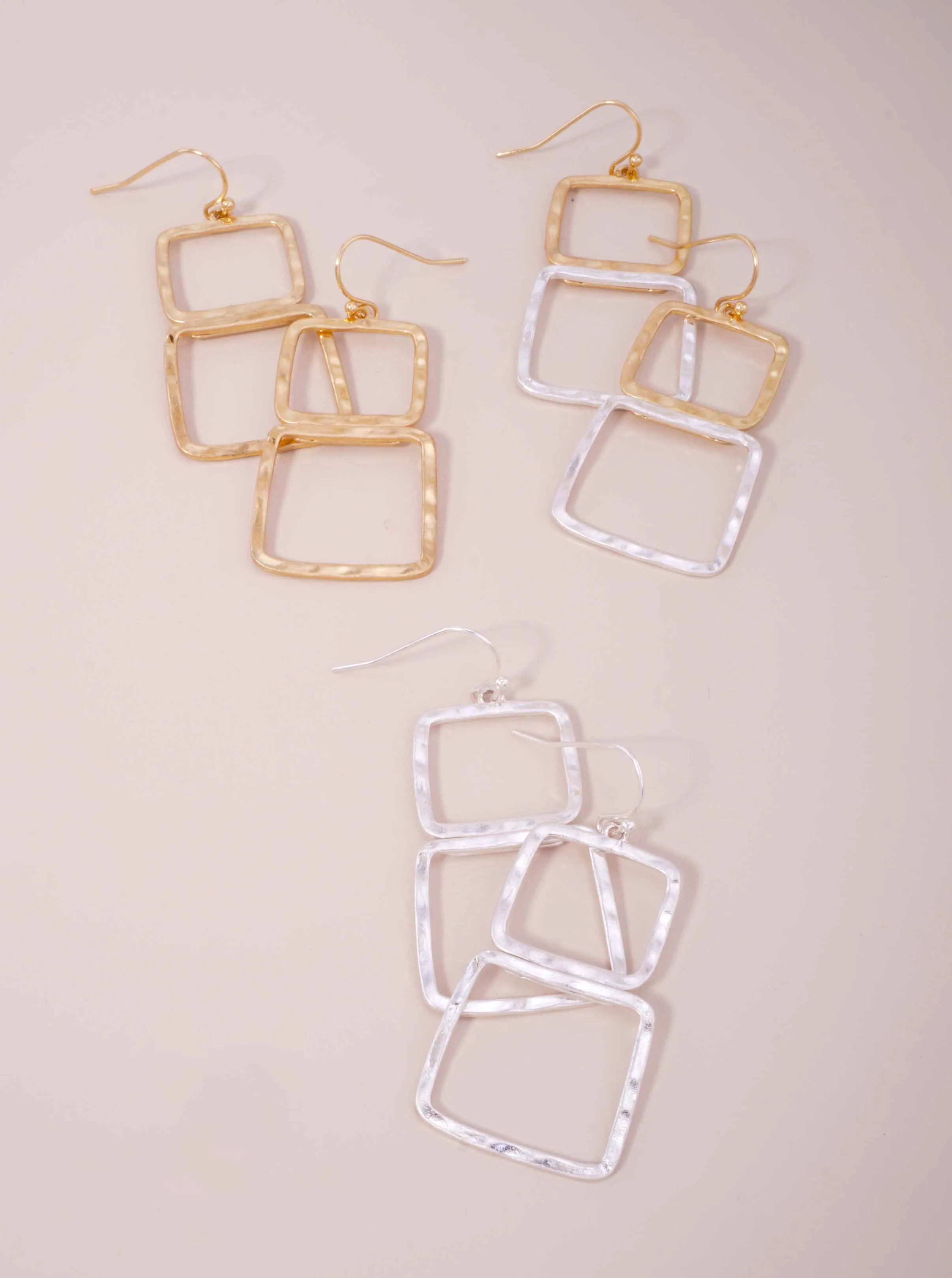 Two-Tone Geometric Square Dangle Earrings WG