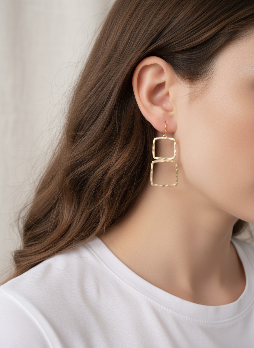 Two-Tone Geometric Square Dangle Earrings WG