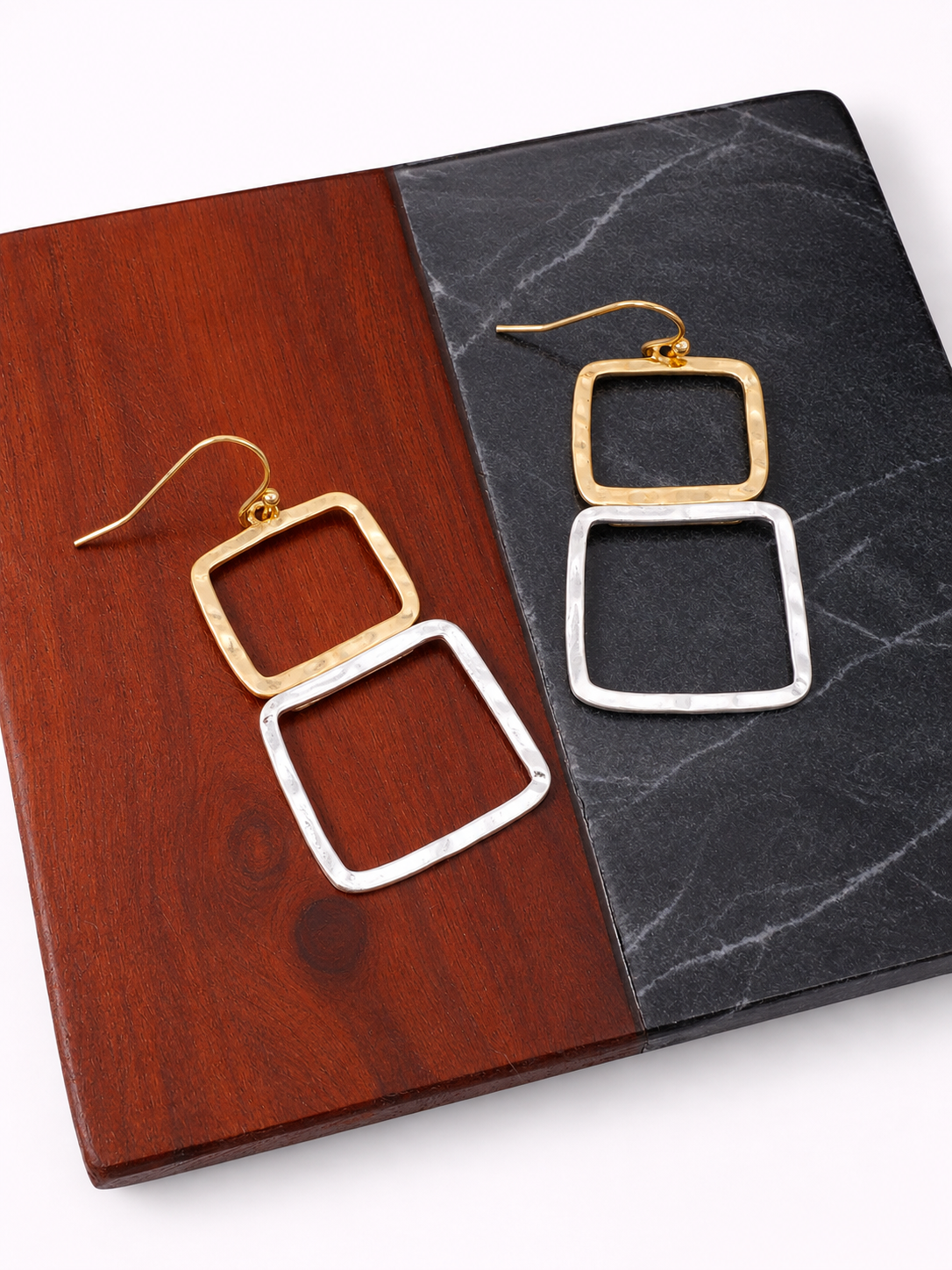 Two-Tone Geometric Square Dangle Earrings WGWS