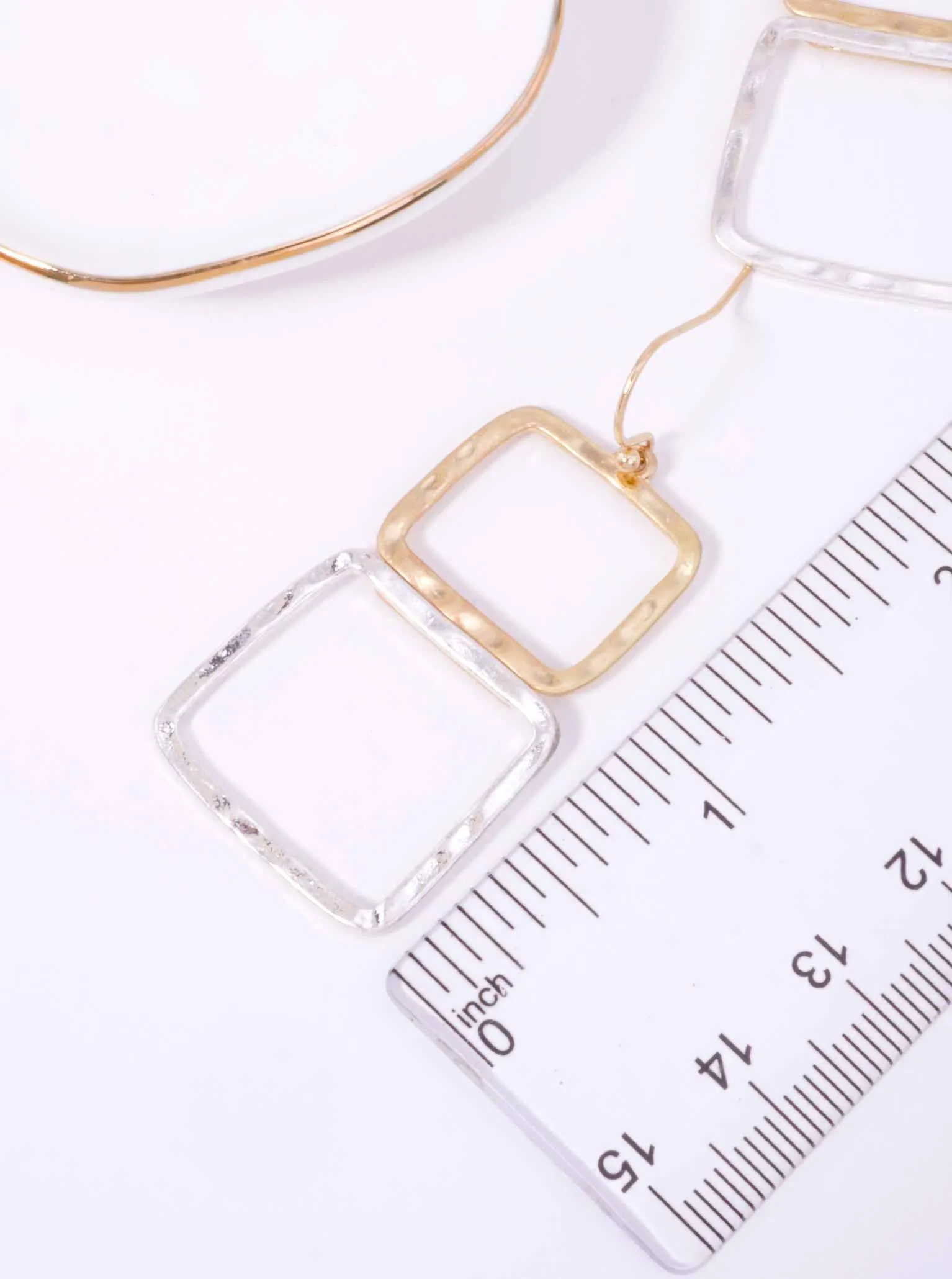Two-Tone Geometric Square Dangle Earrings WGWS