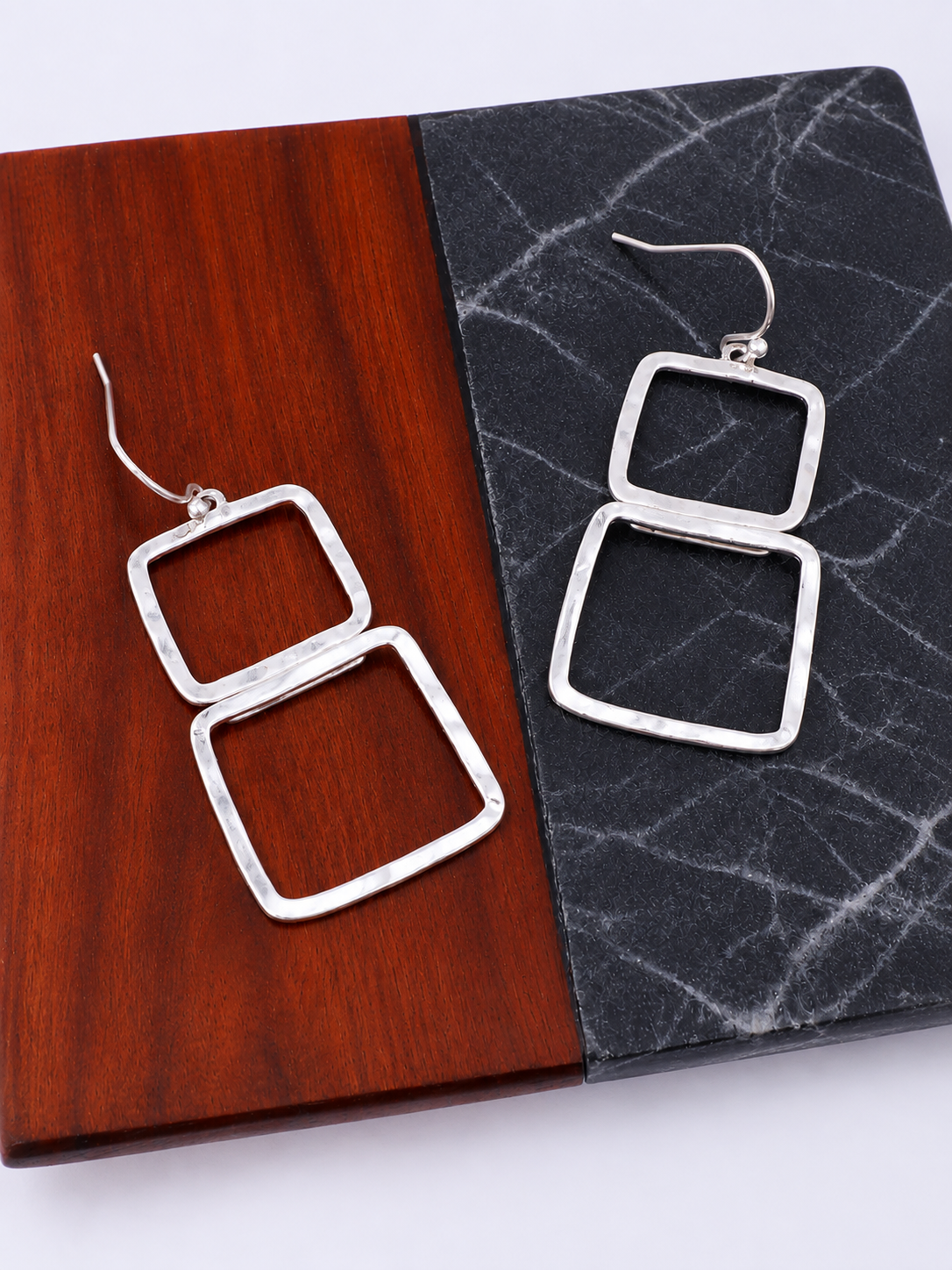 Two-Tone Geometric Square Dangle Earrings WS