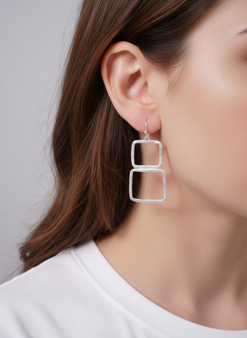 Two-Tone Geometric Square Dangle Earrings WS