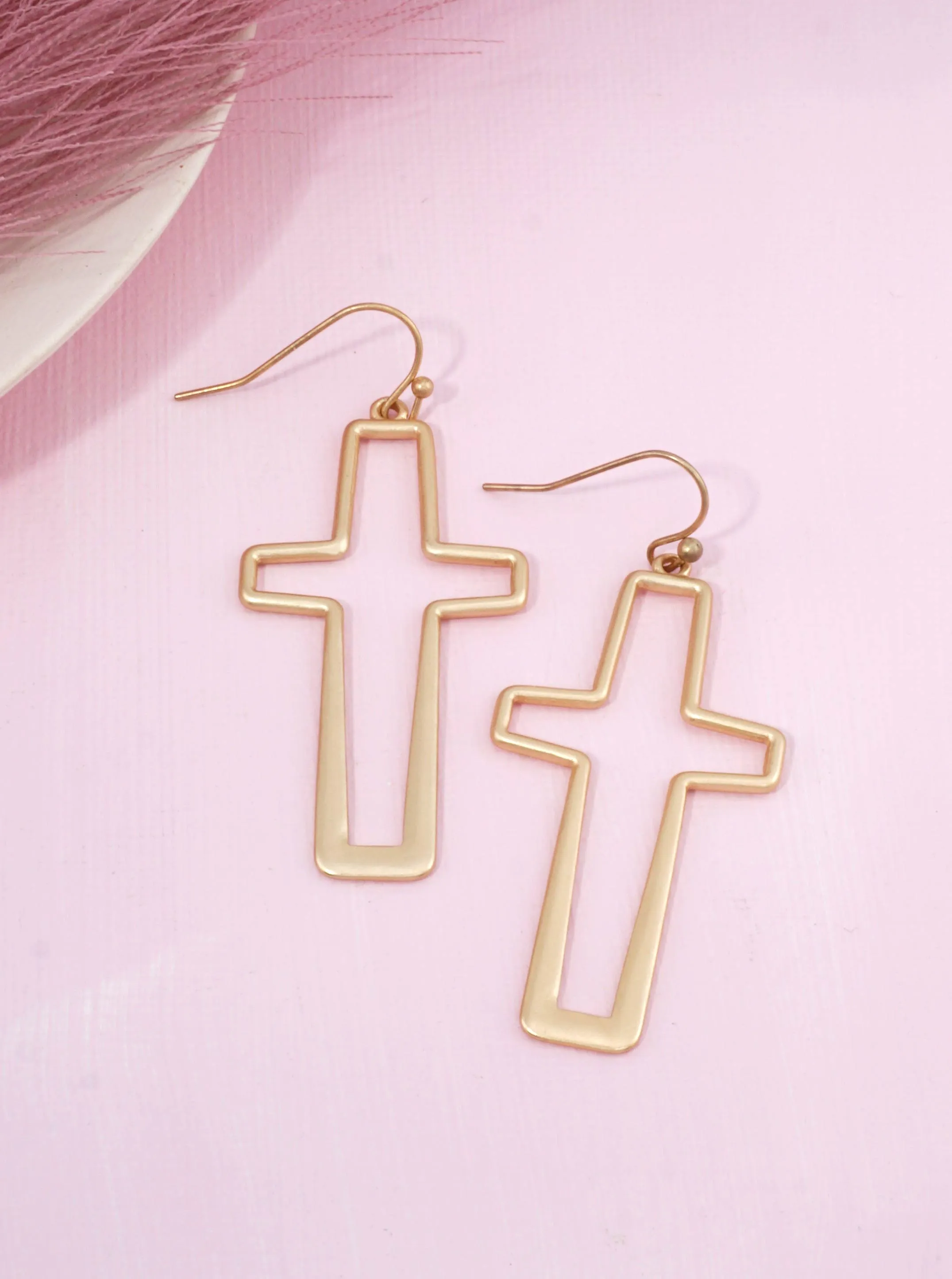 Brushed Cross Religious Dangle Drop Earrings