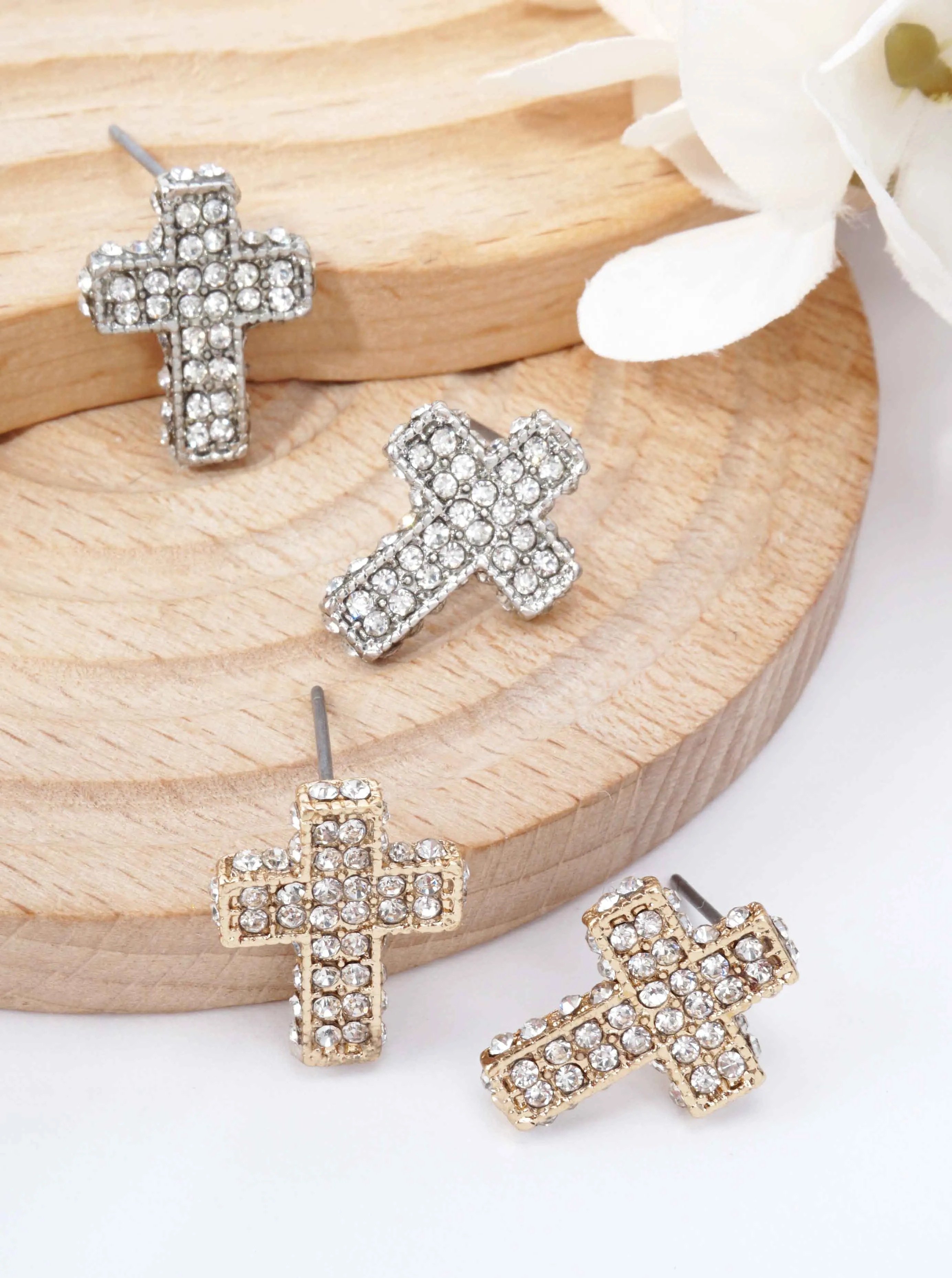 Pave Cross Post Back Stud Earrings